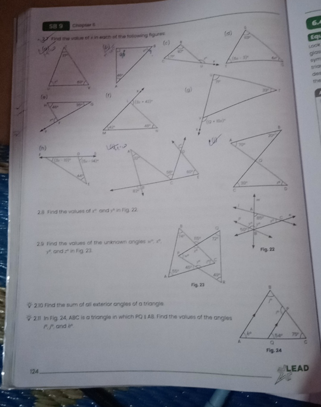 589
Crepter 6
(g) 3
(9)
(h)
(f)
(g) (d)

Flg 22
29 Find the values of 