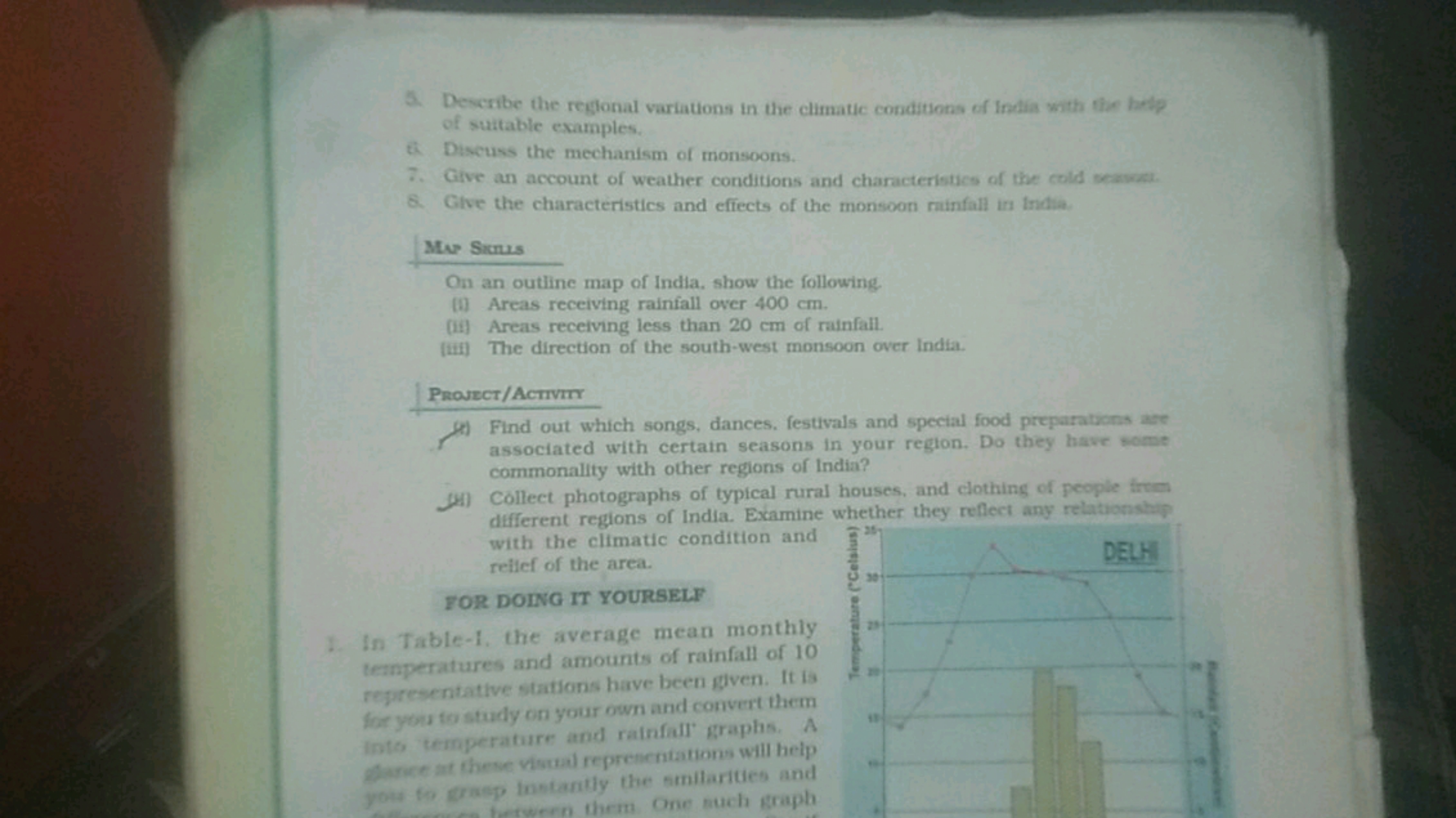 5. Describe the reglonal variations in the climatic conditions of Indi