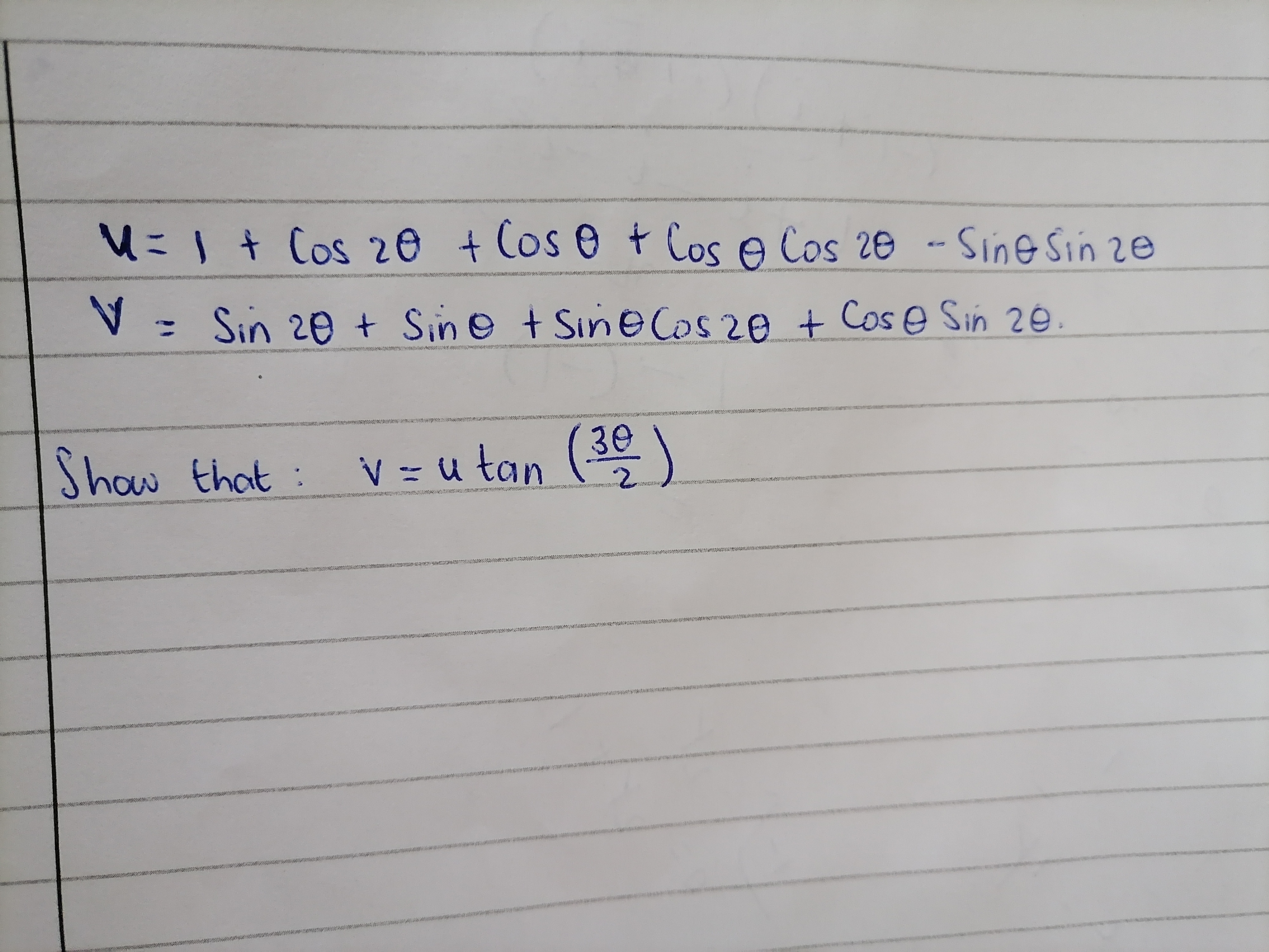 M = 1 + Cos 20 + Cos @ + Los Cos 20 - Sine Sin ze
V = Sin 20 + Sino + 