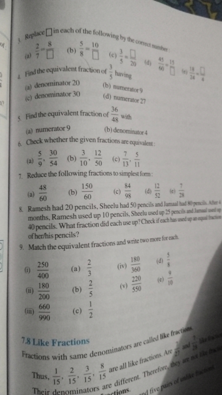 □
3. Rcplace □ in each of the following by the correct number
(a) 72​=