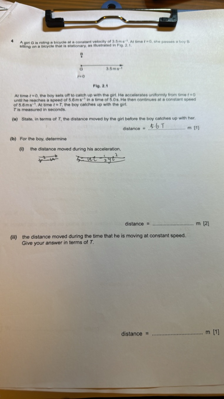 4 A girl G is riding a bicycle at a constant velocity of 3.5 ms−1. At 