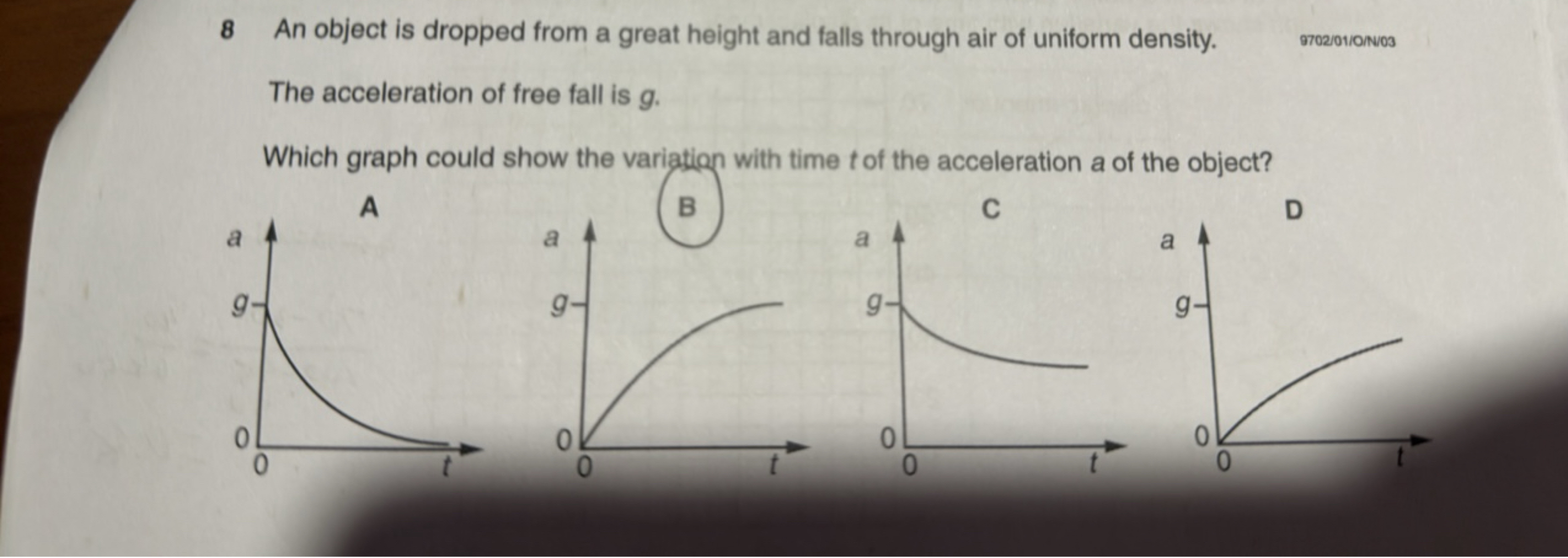 8 An object is dropped from a great height and falls through air of un