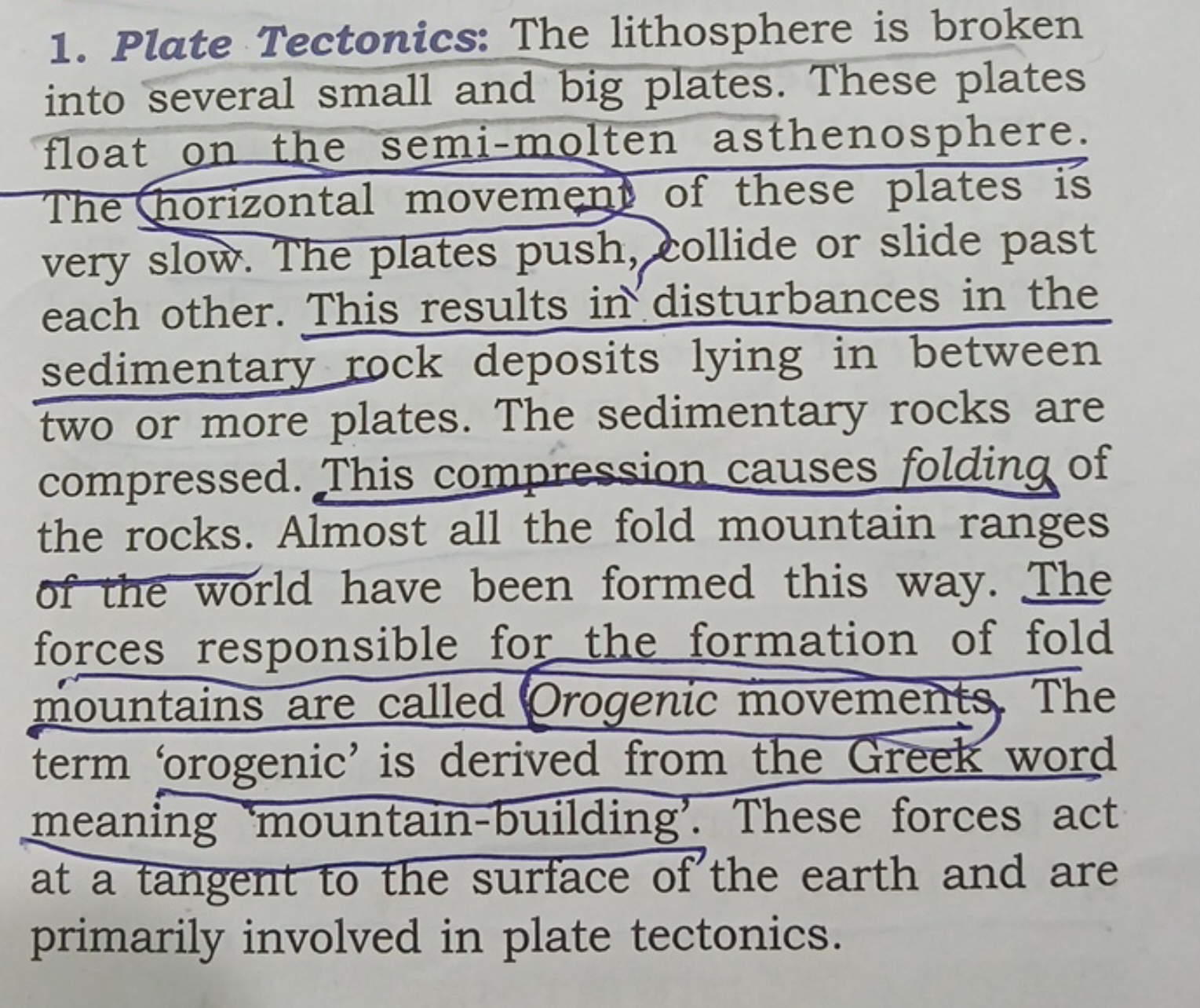 1. Plate Tectonics: The lithosphere is broken into several small and b