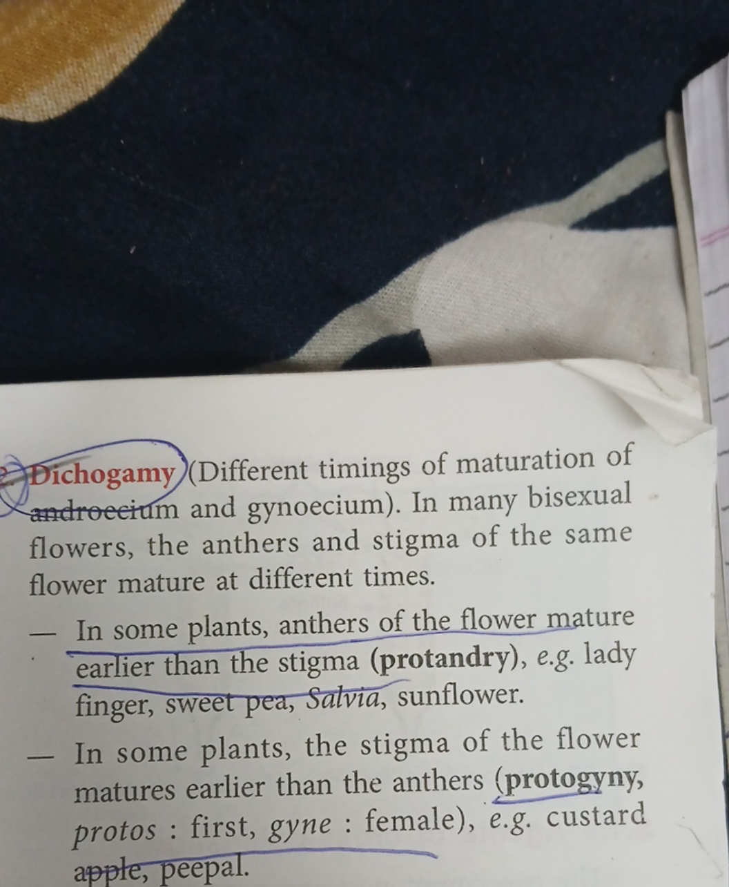 Bichogamy (Different timings of maturation of flowers, th and gynoeciu