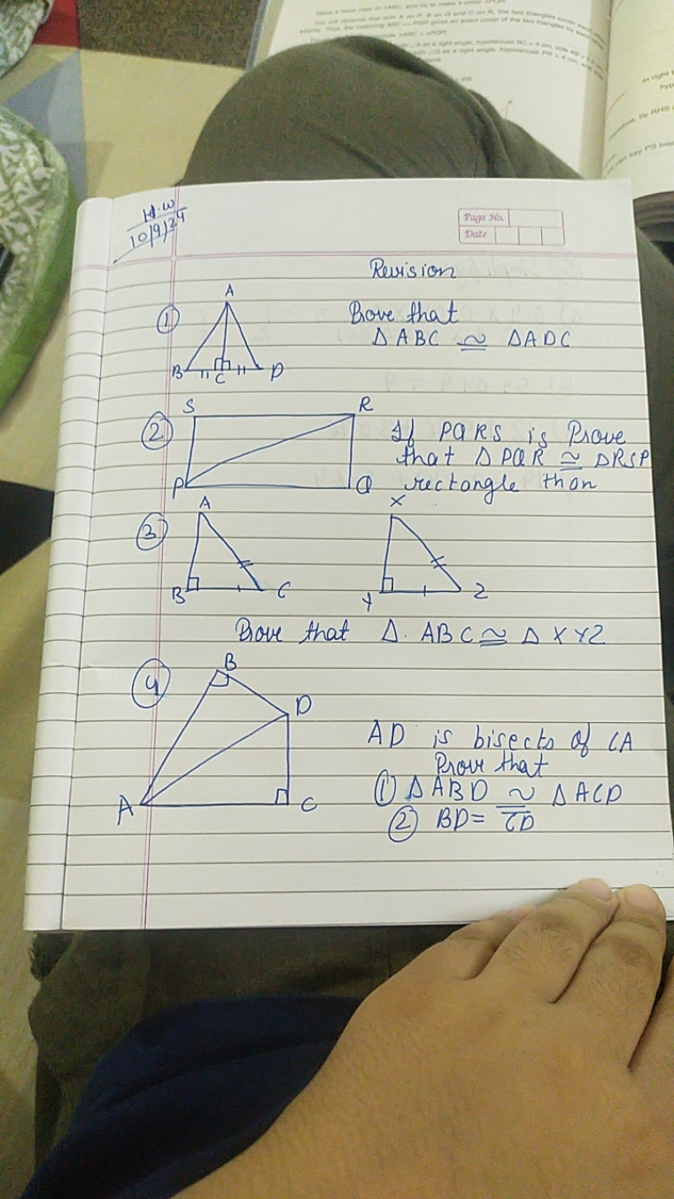 Sage Na.
Date
Revision
(1)

Rove that
△ABC
≃△ADC
(2)
(3)

If pars is P