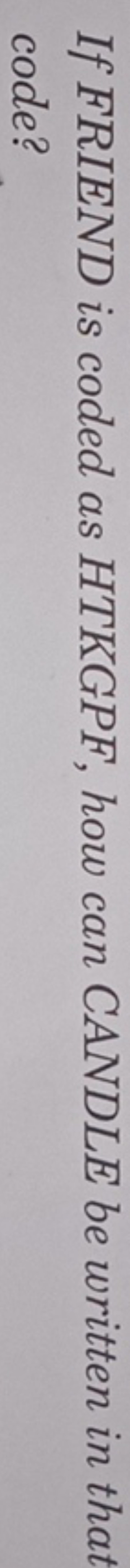 If FRIEND is coded as HTKGPF, how can CANDLE be written in that code?