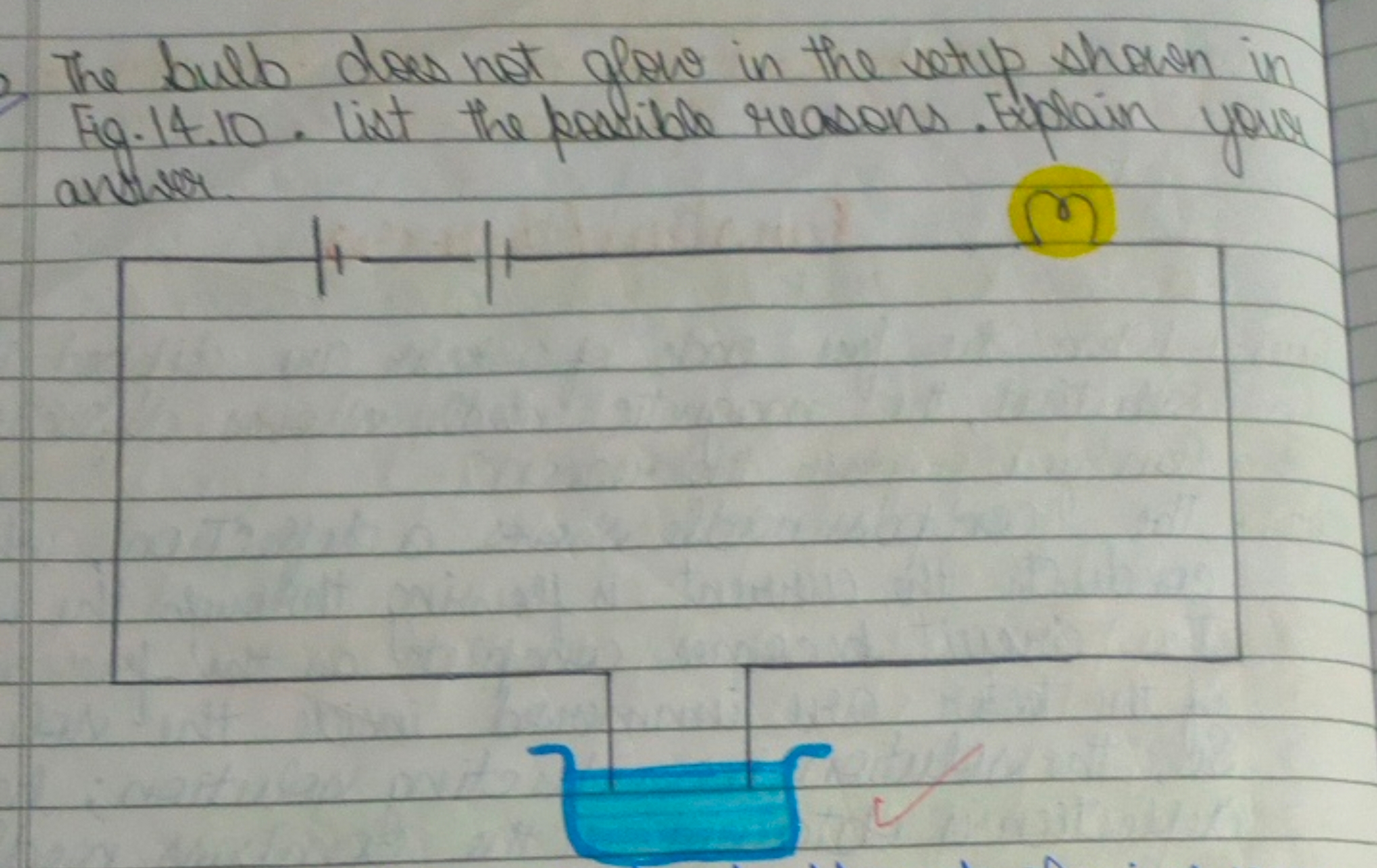 The bulb does net glow in the setup shown in Fig. 14.10 . list the par