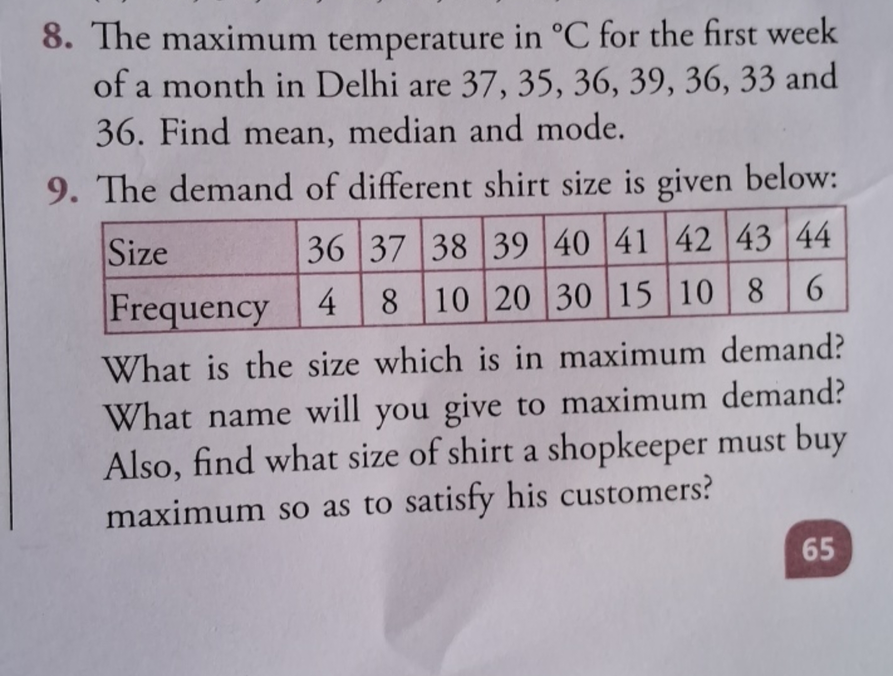 8. The maximum temperature in ∘C for the first week of a month in Delh