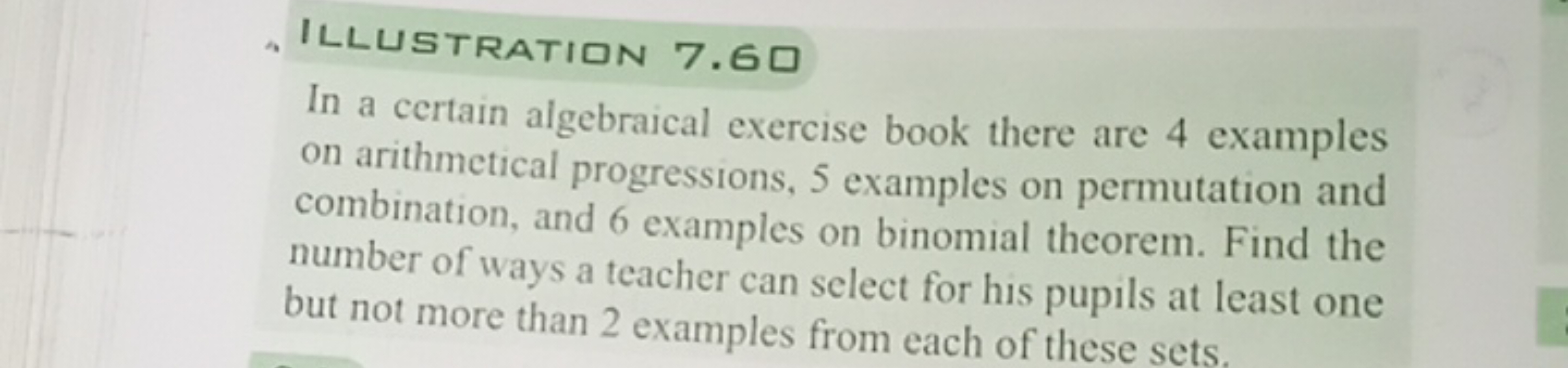 ALLUSTRATION 7.6□
In a certain algebraical exercise book there are 4 e