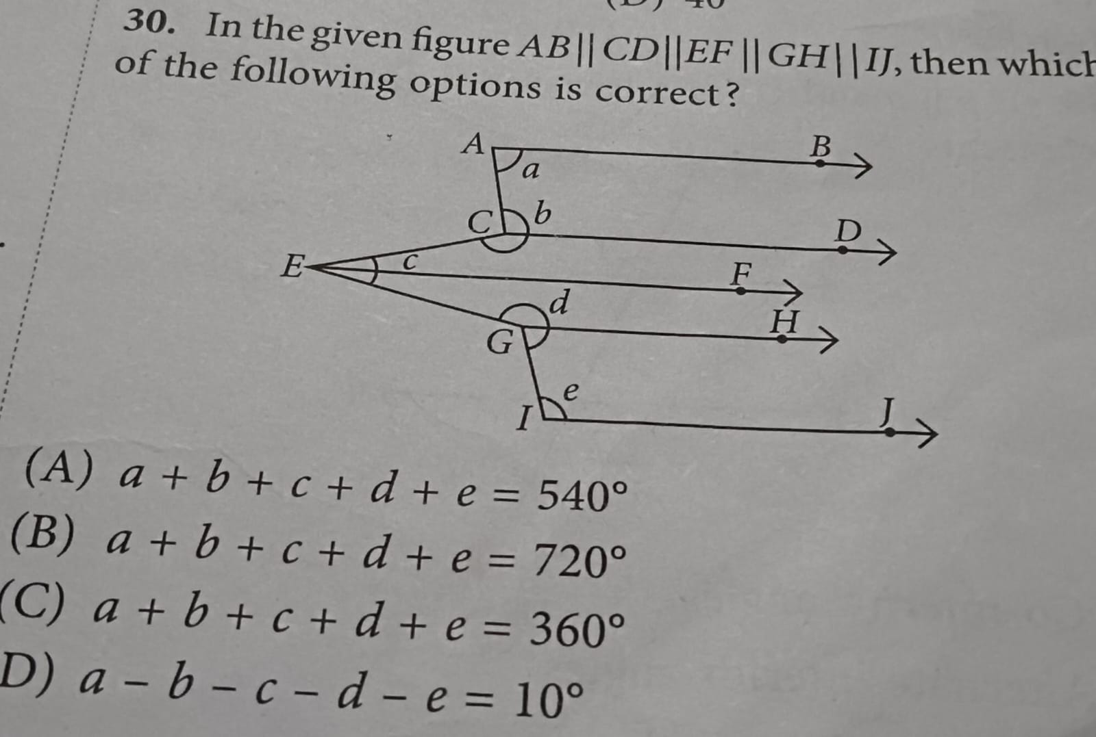 30. In the given figure AB∥CD∥EF∥GH∥IJ, then whick of the following op