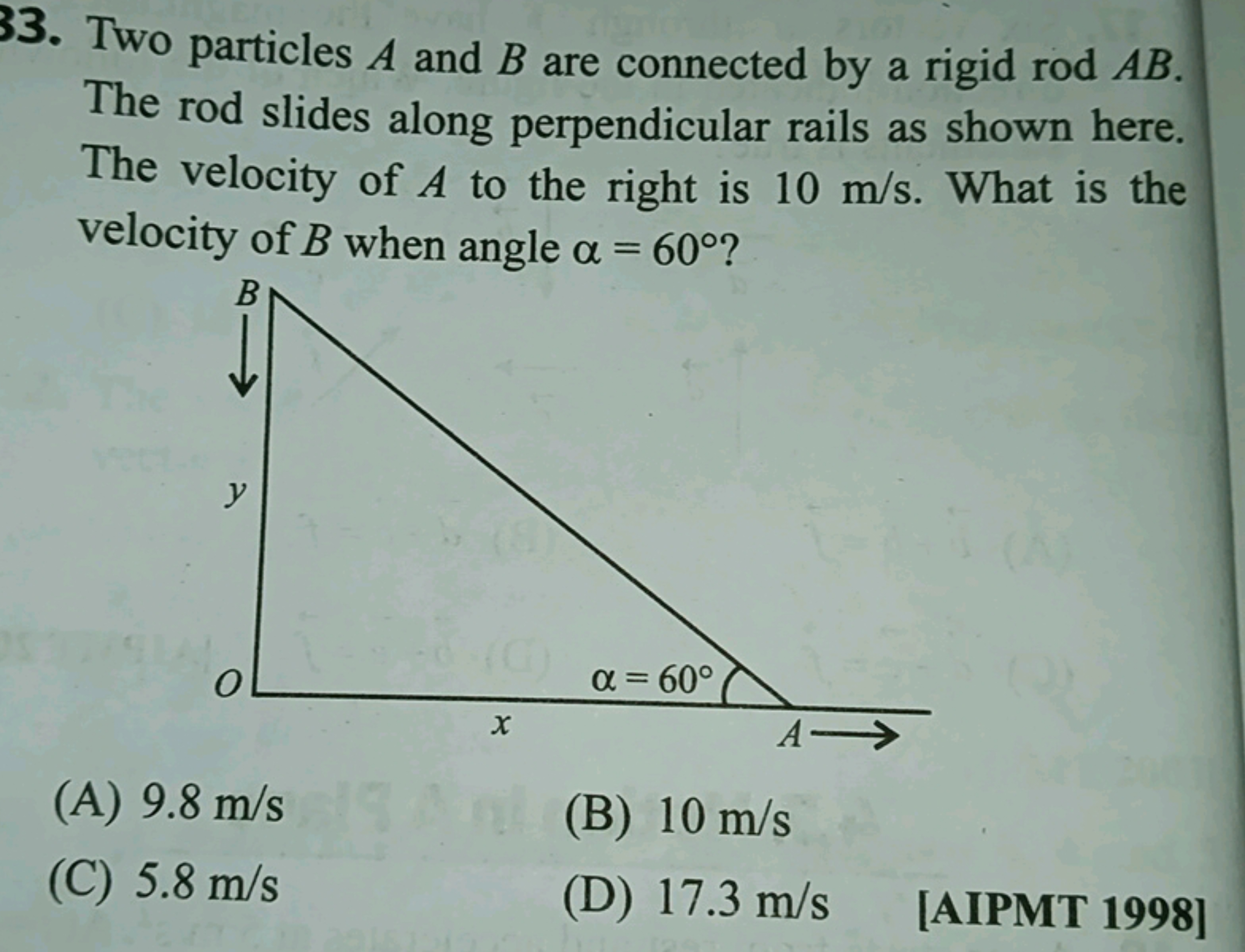 33. Two particles A and B are connected by a rigid rod AB.
The rod sli