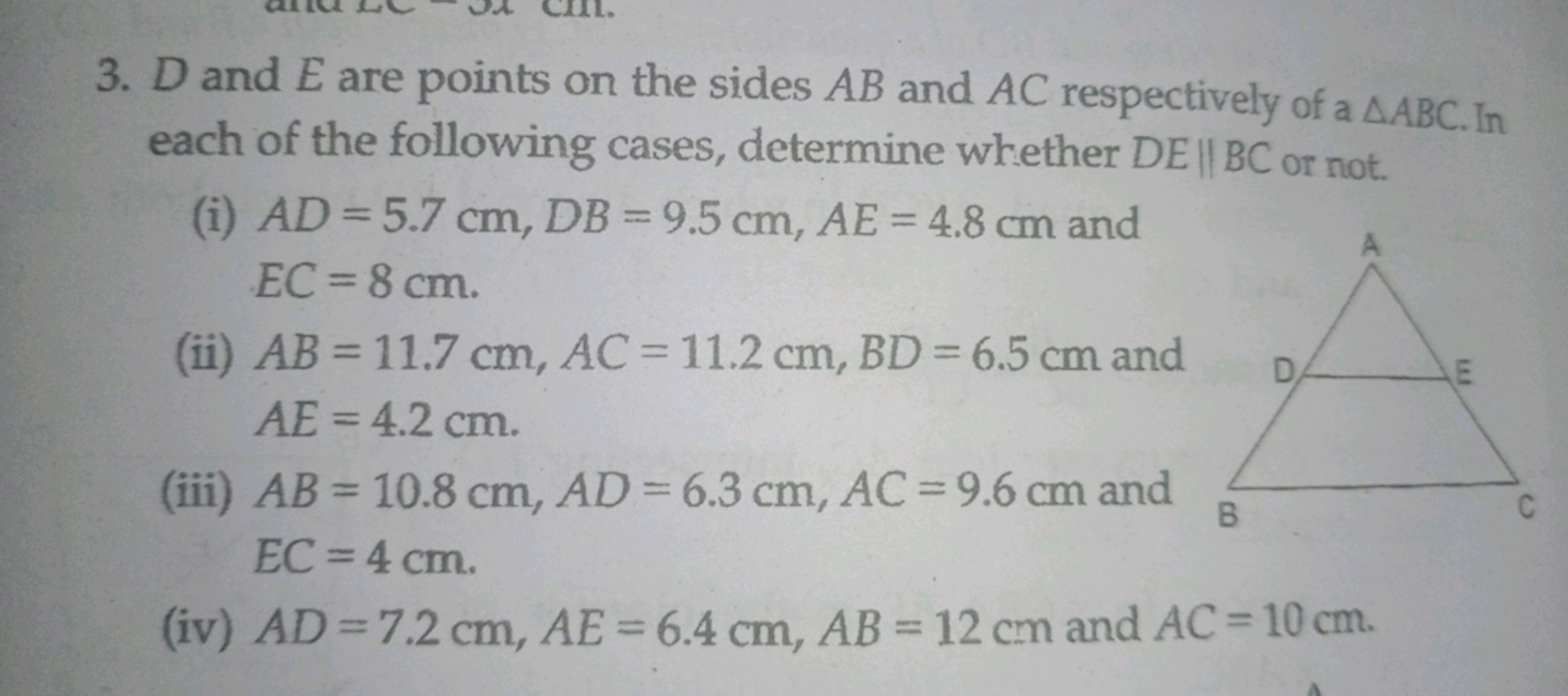 3. D and E are points on the sides AB and AC respectively of a △ABC. I