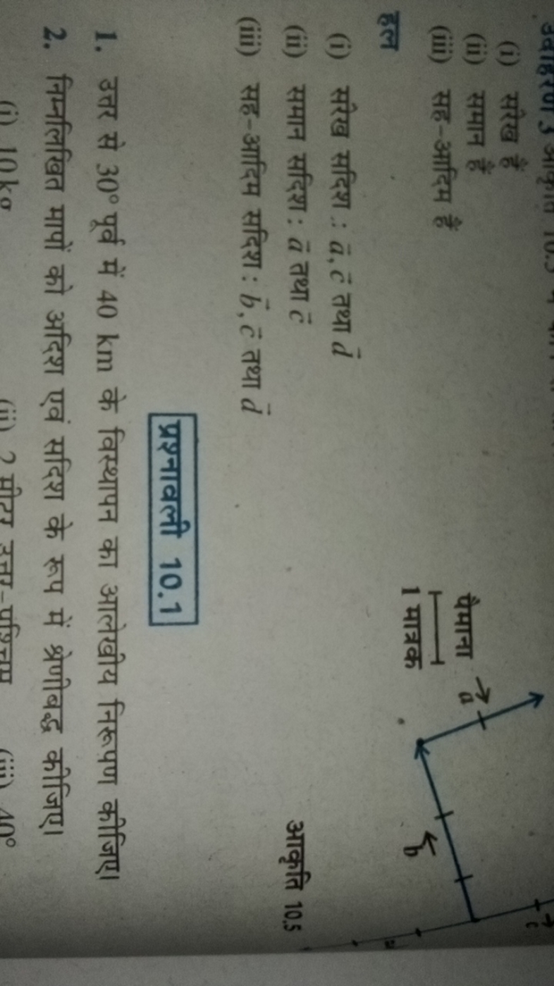 (i) संरेख हैं
(ii) समान हैं
(iii) सह-अदिम हैं

हल □
(i) सरेख सदिश : a,