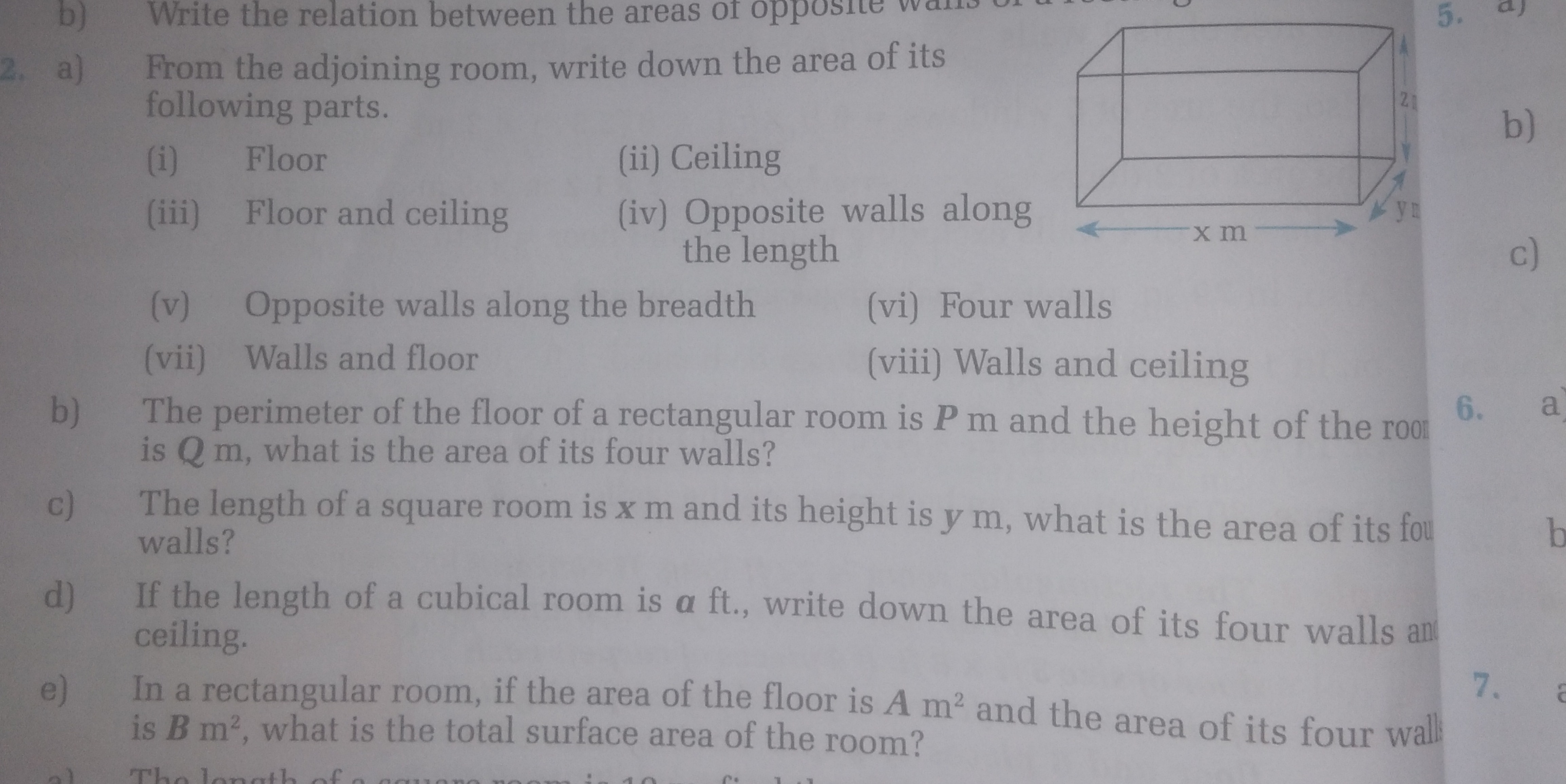 2. a) From the adjoining room, write down the area of its following pa