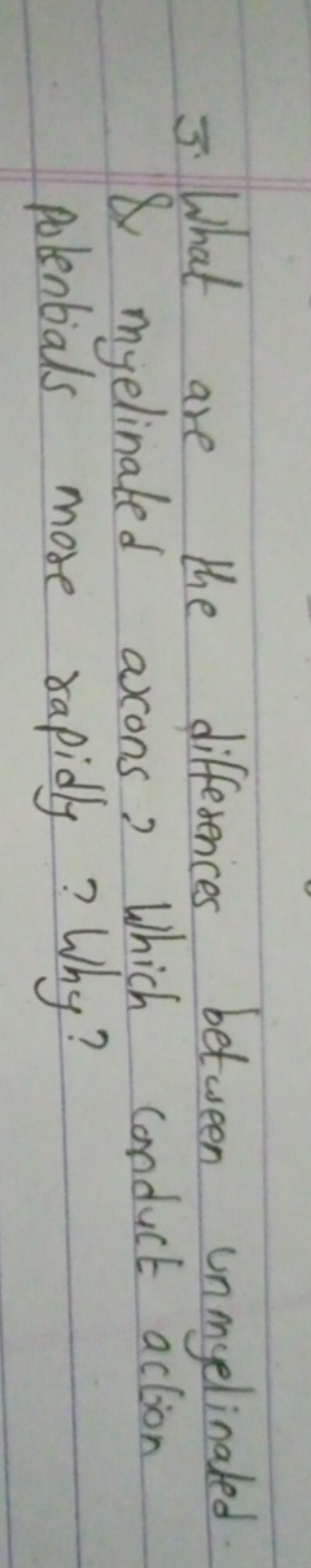 3. What are the differences between unmyelinated \& myelinated axons? 