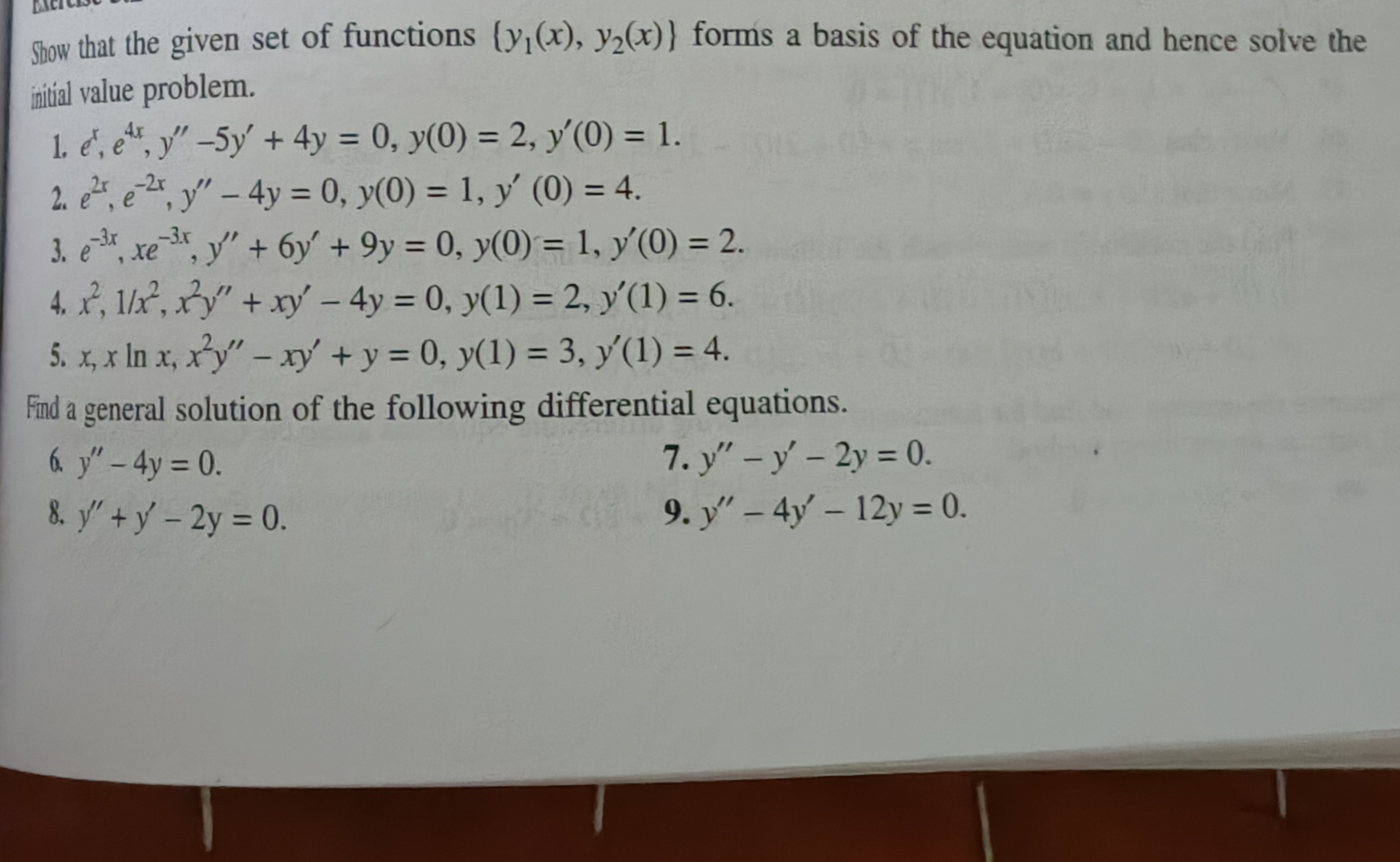 Show that the given set of functions {y1​(x),y2​(x)} forms a basis of 