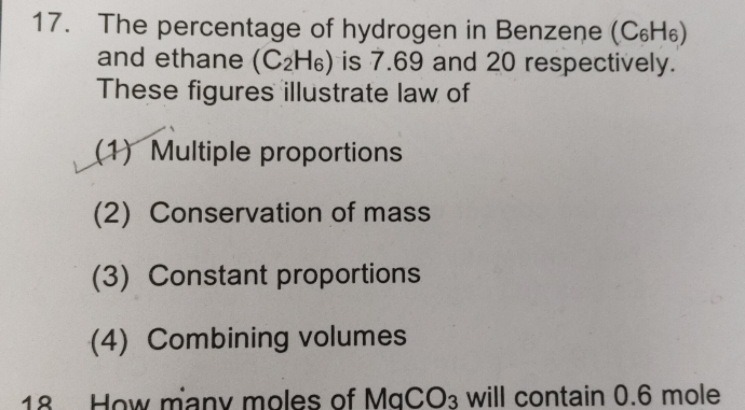 17. The percentage of hydrogen in Benzene (C6​H6​) and ethane (C2​H6​)