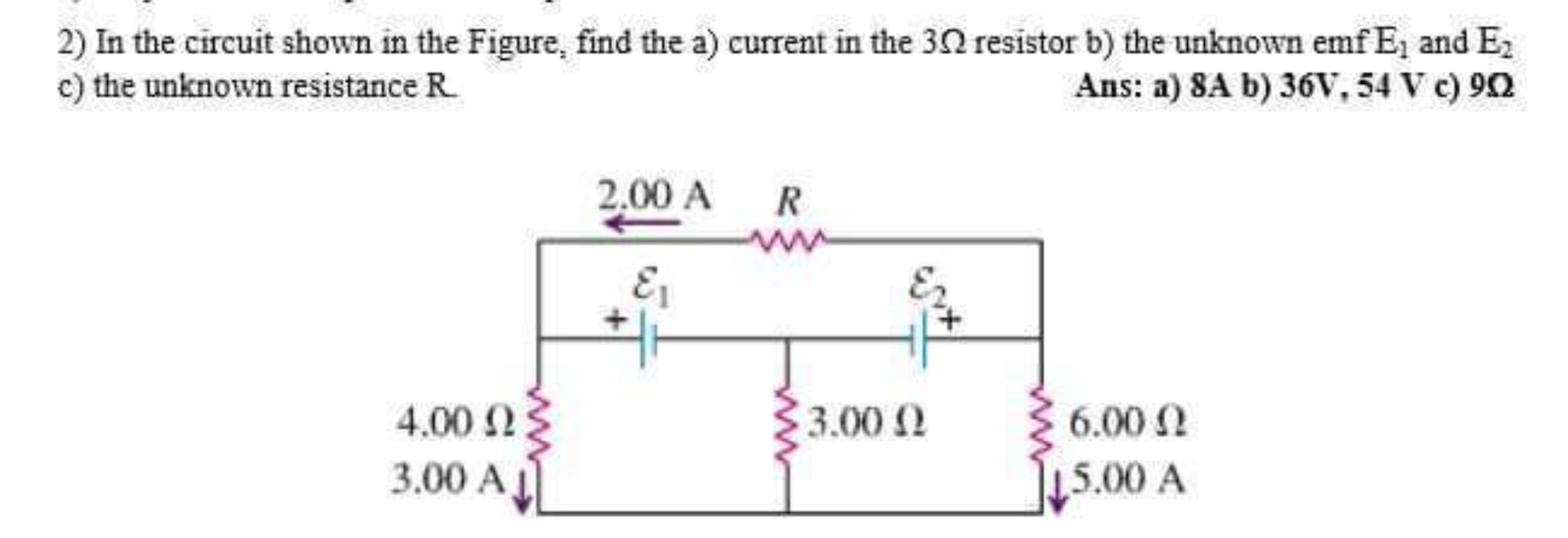 2) In the circuit shown in the Figure, find the a) current in the 3Ω r