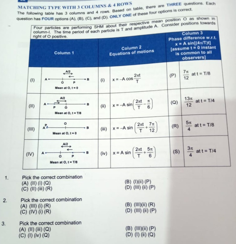 MATCHING TYPE WITH 3 COLUMNS \& 4 ROWS
The following table has 3 colum