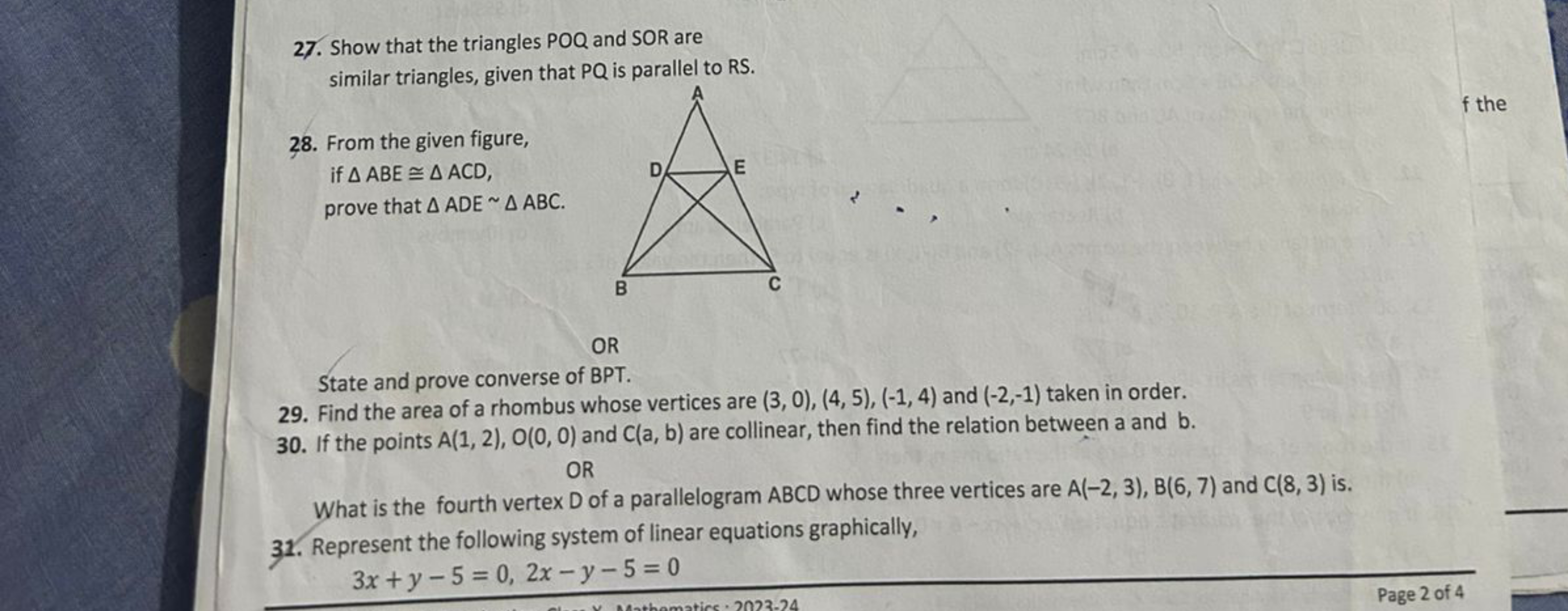 27. Show that the triangles POQ and SOR are similar triangles, given t