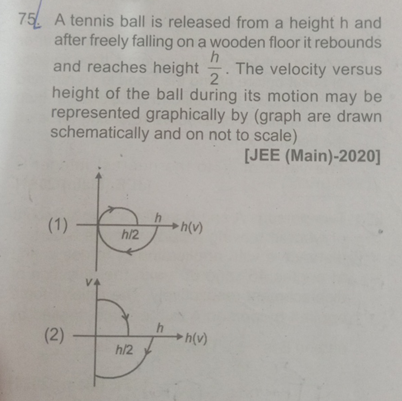 75. A tennis ball is released from a height h and after freely falling