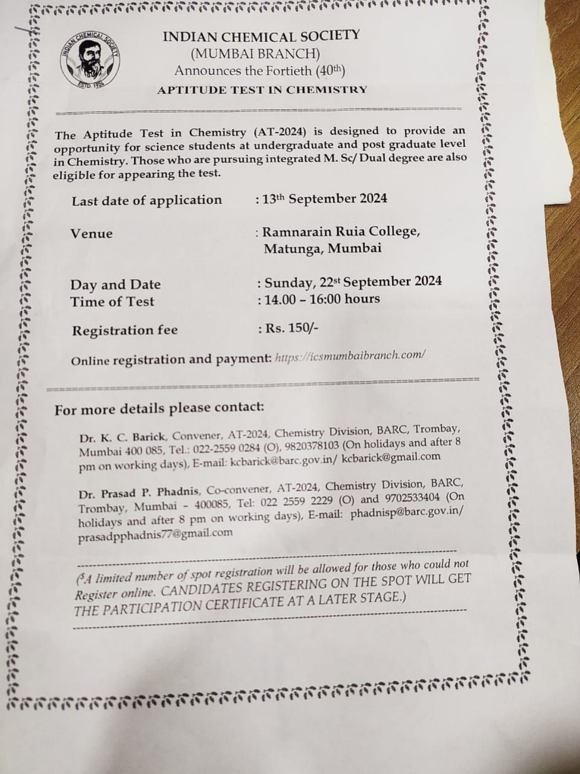 
The Aptitude Test in Chemistry (AT-2024) is designed to provide an op