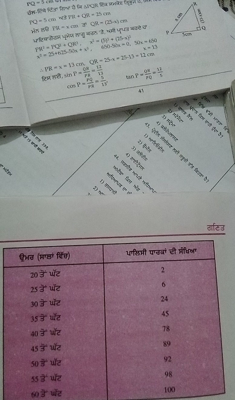 
PQ=5 cm nड़ PR+QR=25 cm मंह कह PR=x cm तो QR=(25−x)cm​
PR2=PQ2+QR2,x2