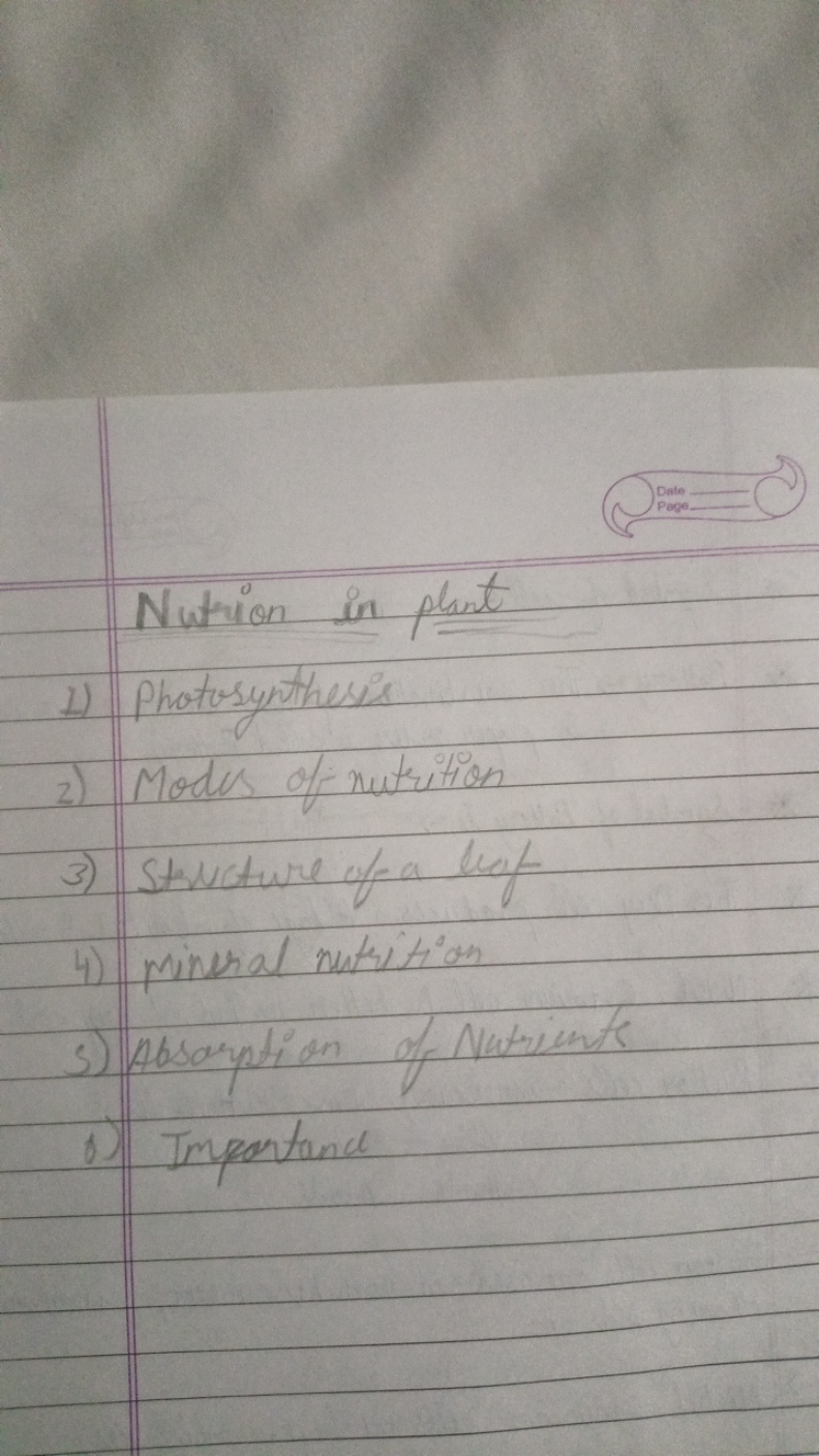 Pate
(S)
Nutrion in plant
1) Photosynthesis
2) Modus of nutrition
3) S