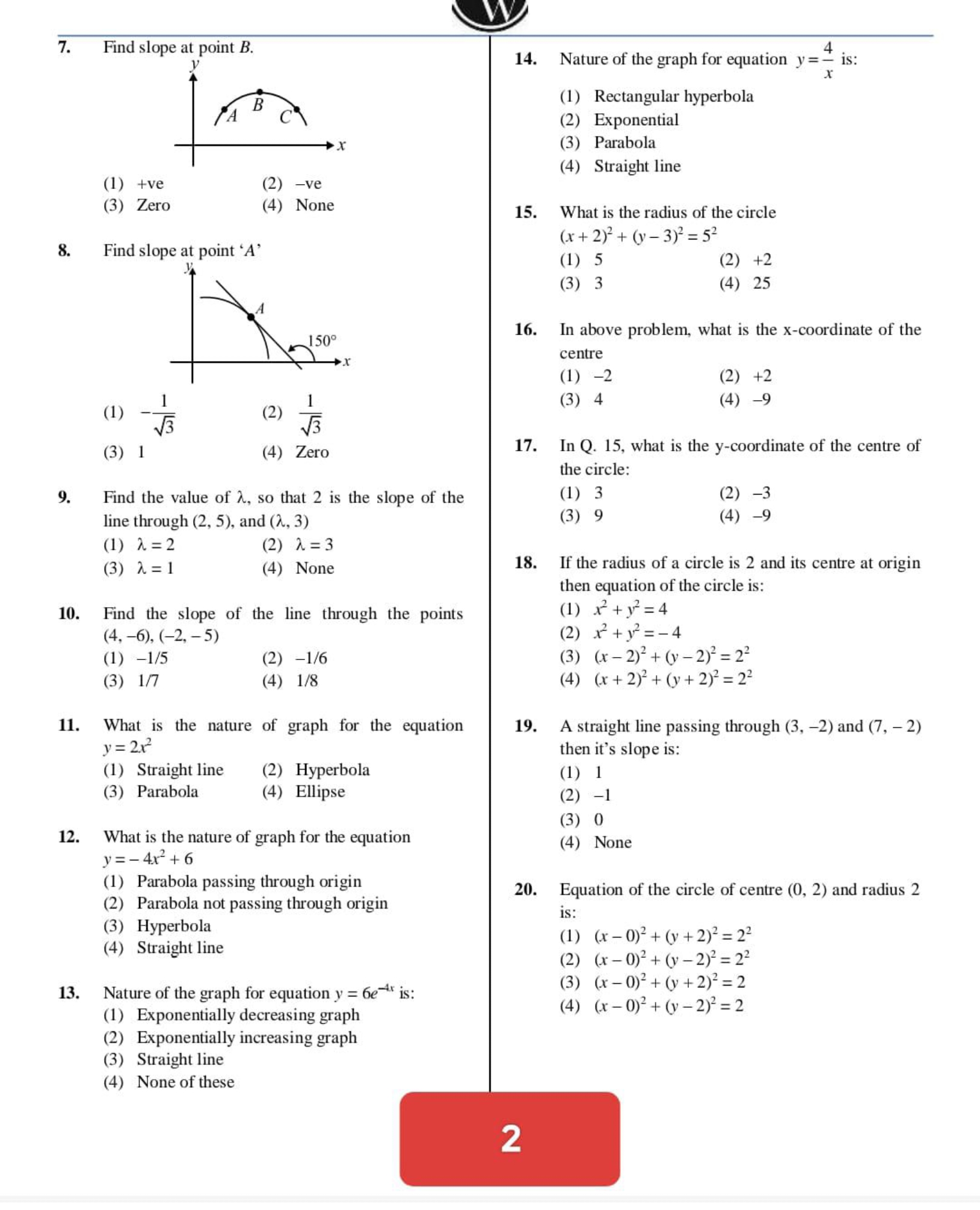 7. Find slope at point B.
(1) + ve
(2) -ve
(3) Zero
(4) None
8. Find s