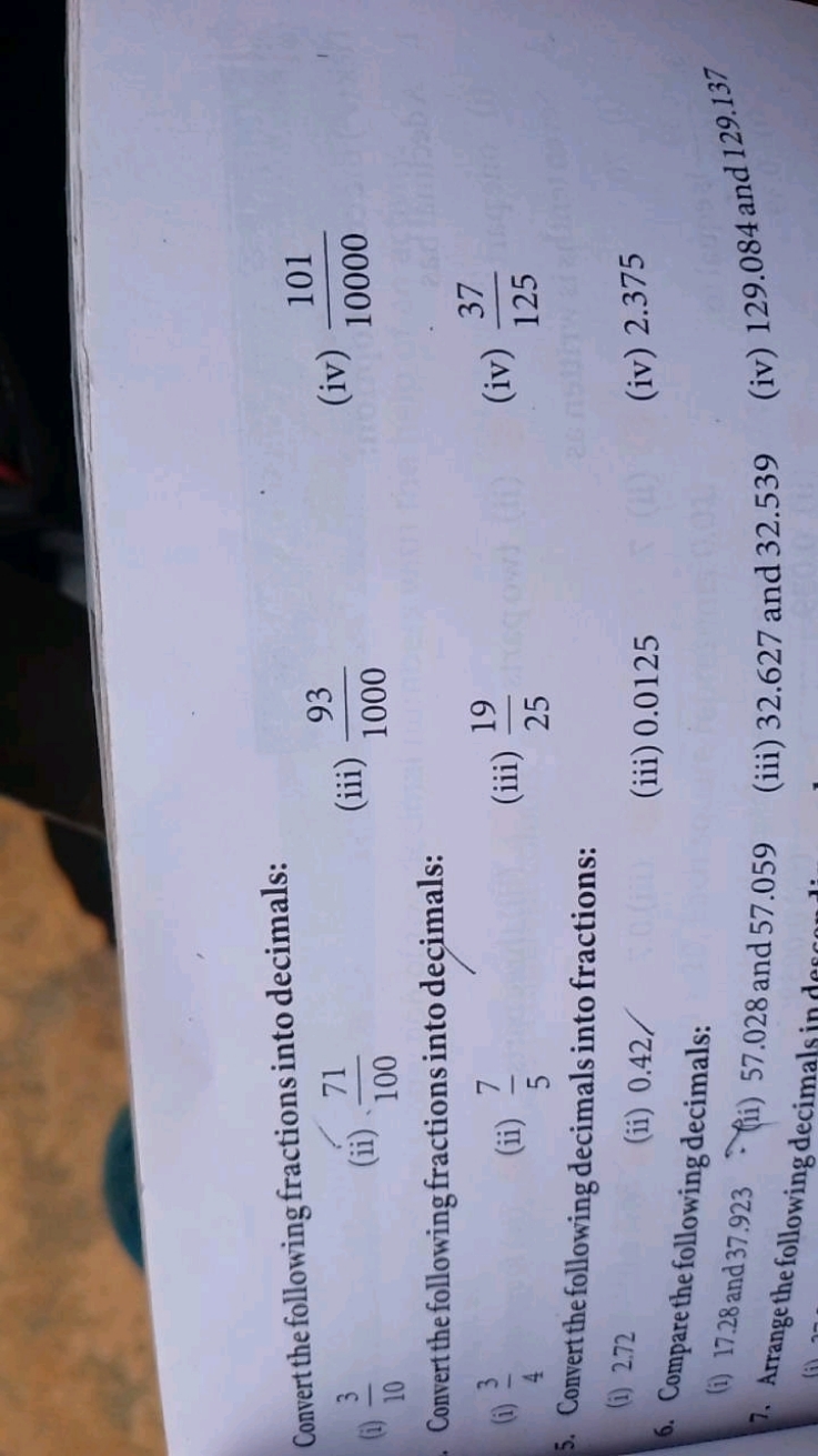 Convert the following fractions into decimals:
(i) 103​
(ii) 10071​
(i