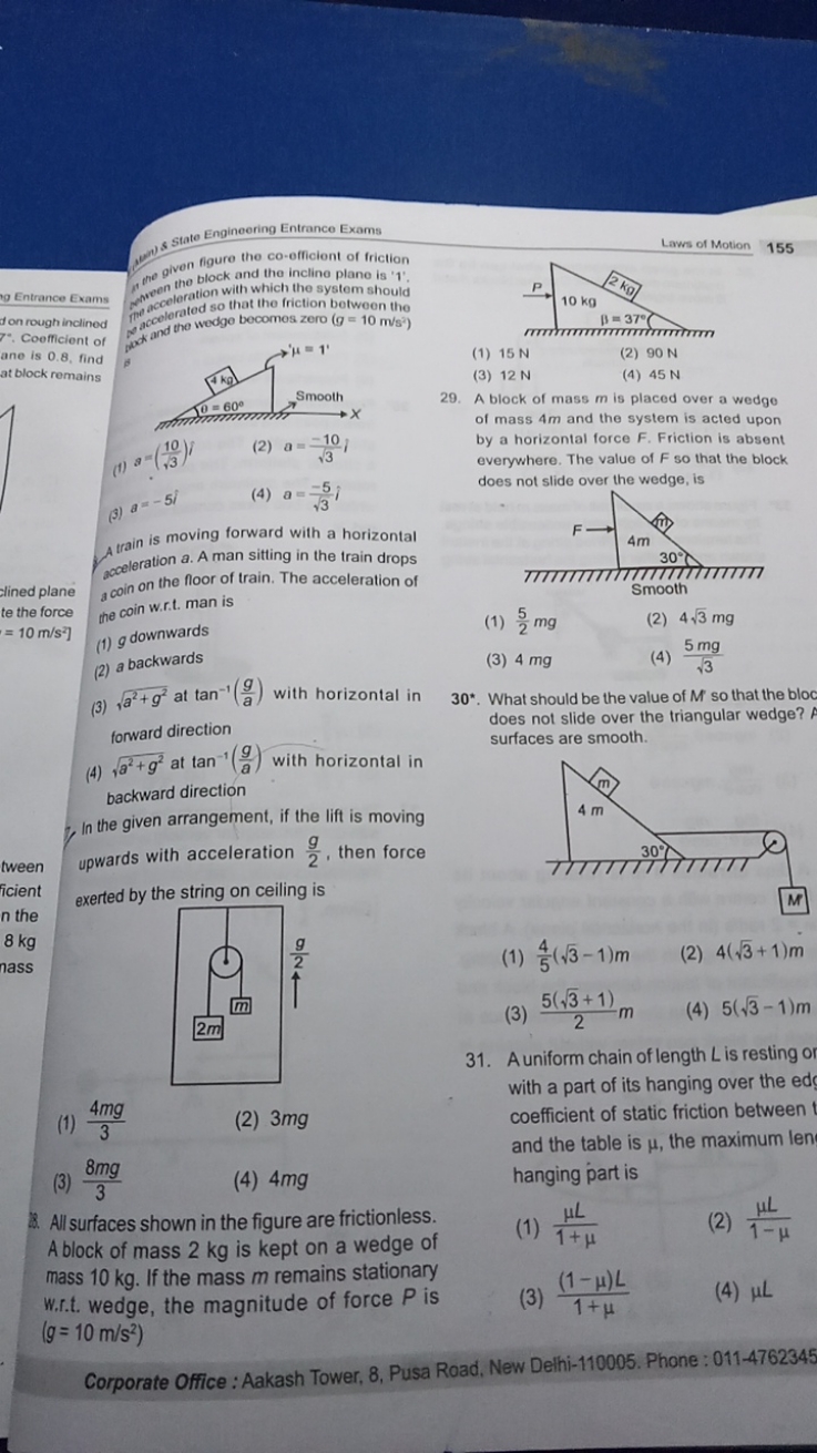 Laws of Motion
155
Entrance Exams
4, ge given figure the co-efficiont 