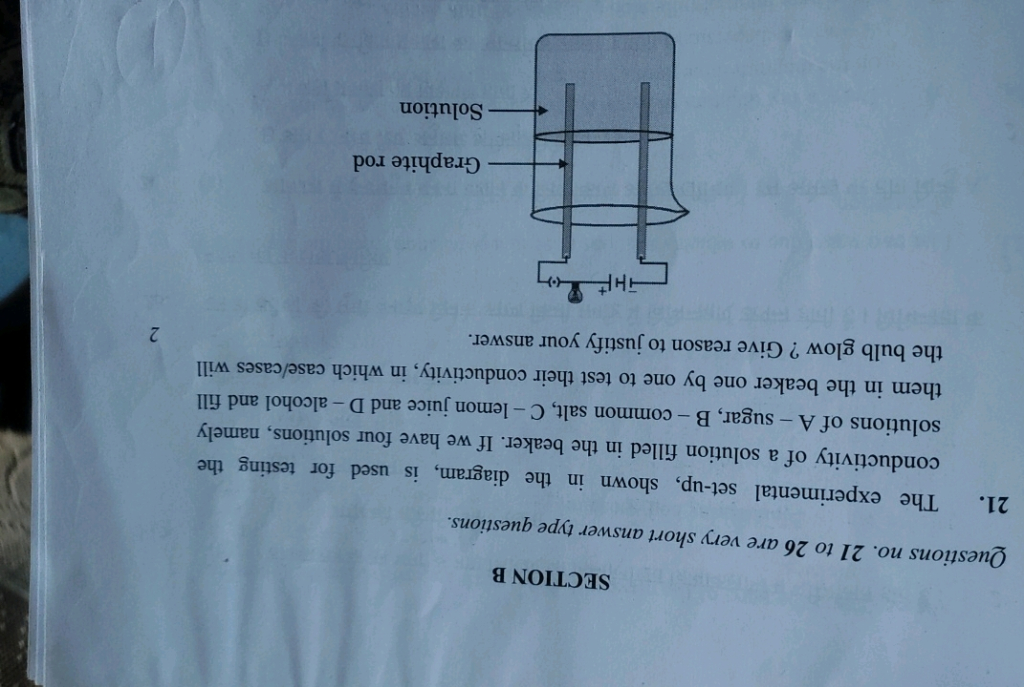 SECTION B
Questions no. 21 to 26 are very short answer type questions.