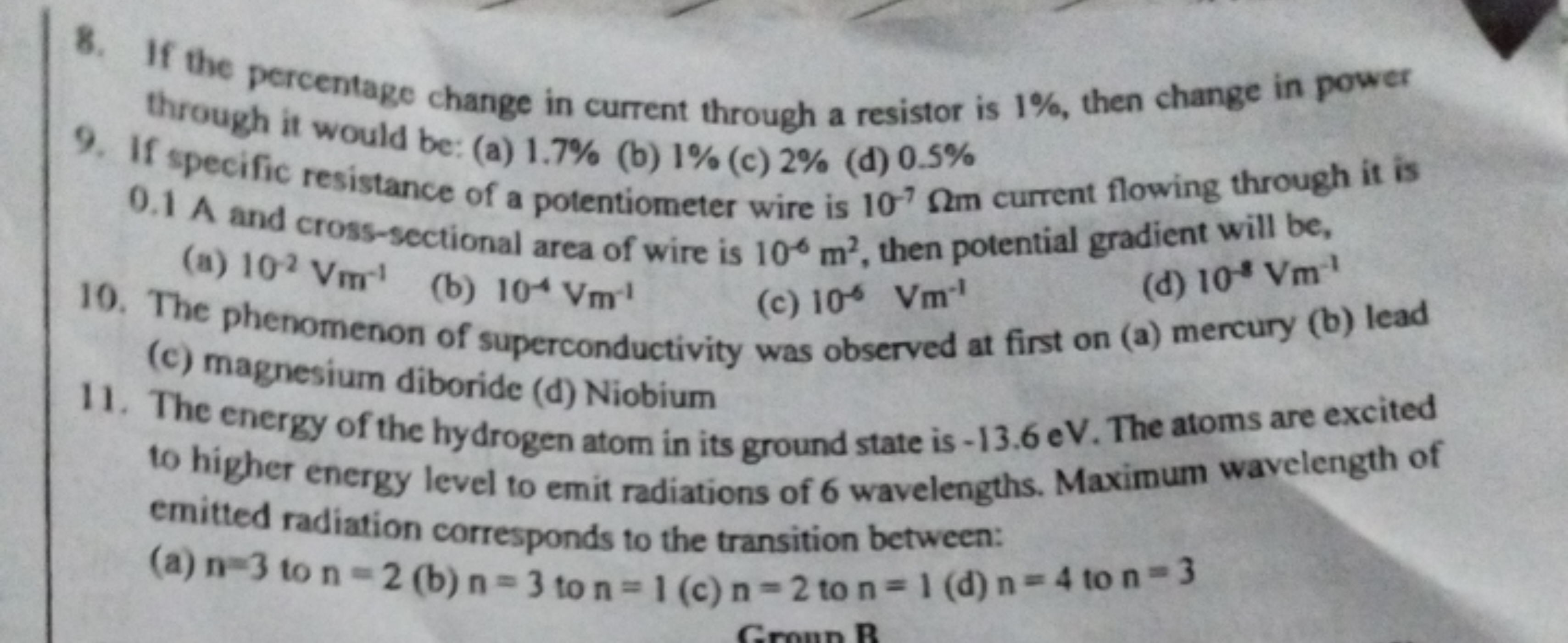 8. If the percentage change in current through a resistor is 1%, then 