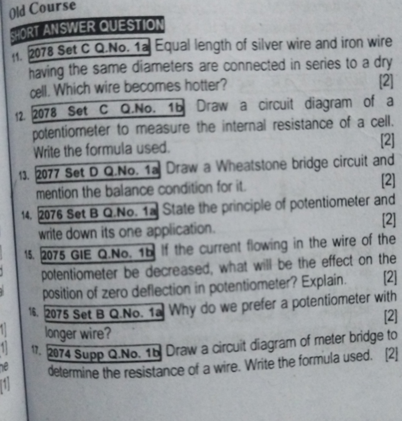 old Course
HORT ANSWER QUESTION
11. 2078 Set C Q.No. 13 Equal length o