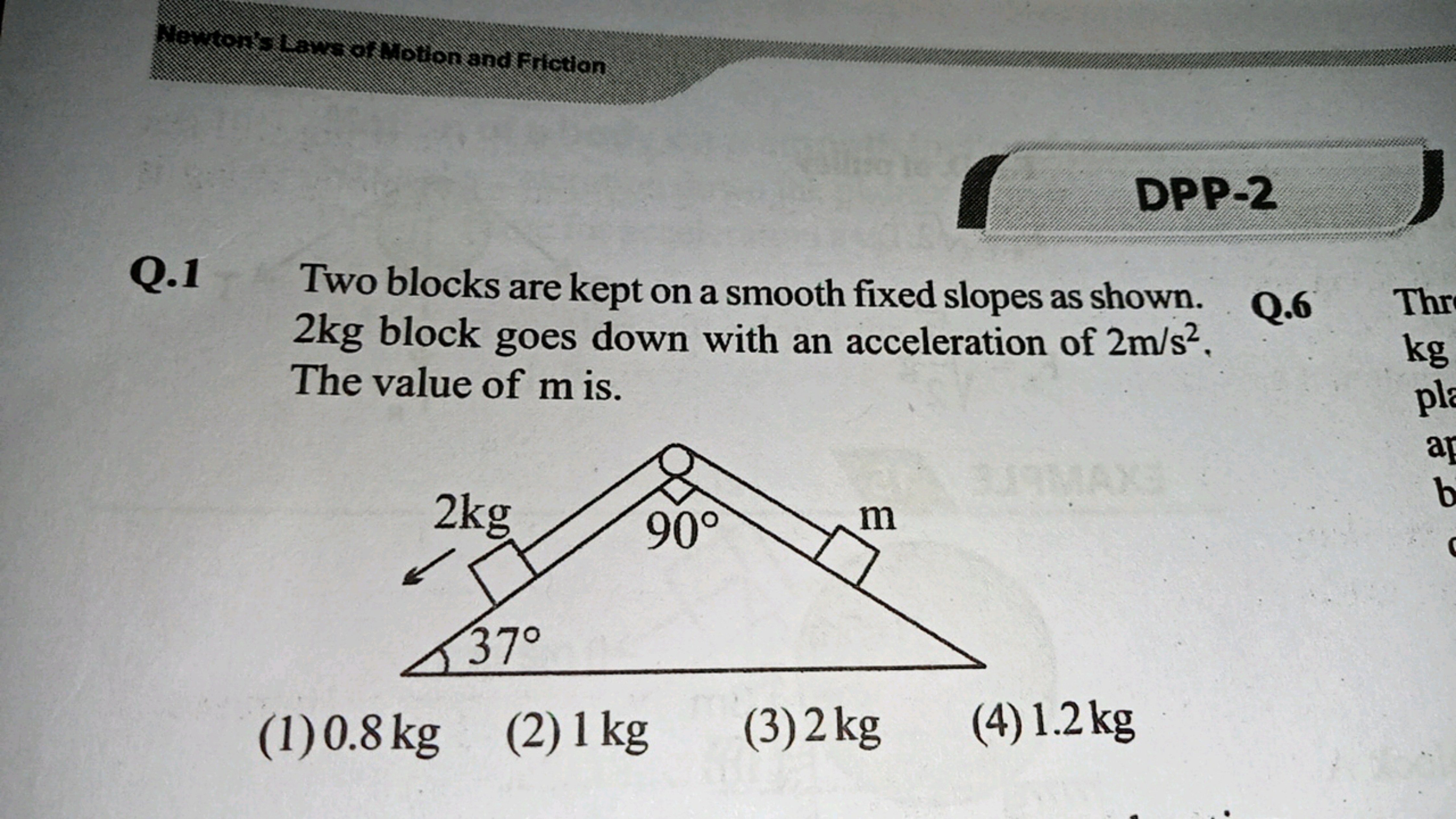 
DPP-2
Q. 1 Two blocks are kept on a smooth fixed slopes as shown. 2 k