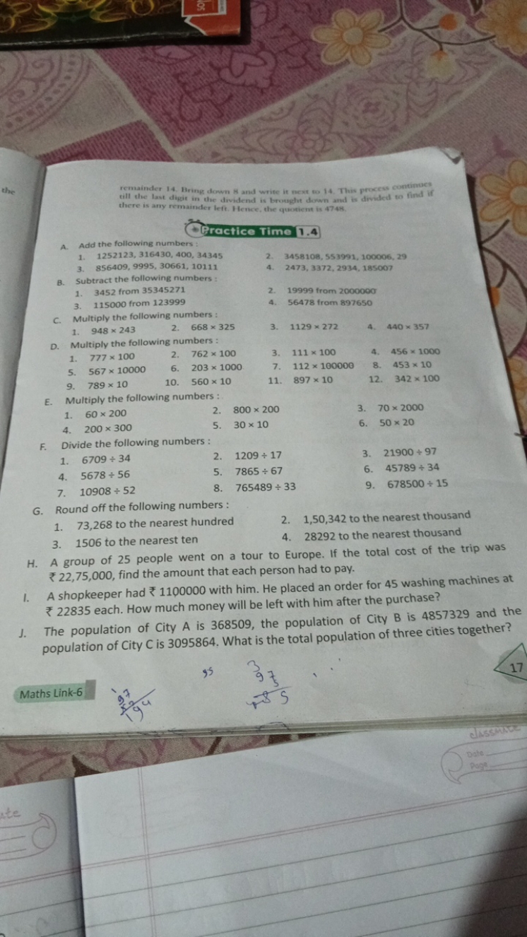 remainder 14. Bring down 8 and write it next 6014 . This process conti