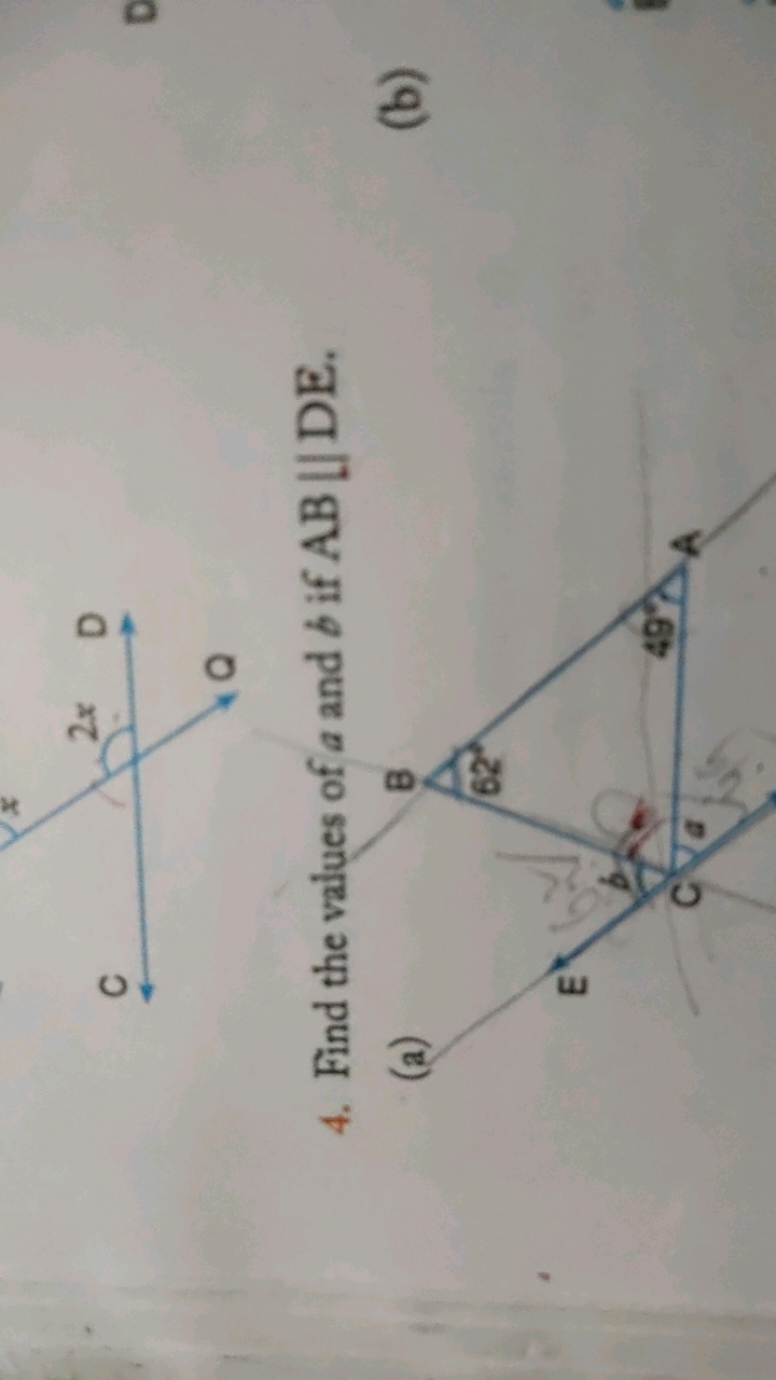 4. Find the values of a and b if AB⌊DE.
(a)
(b)