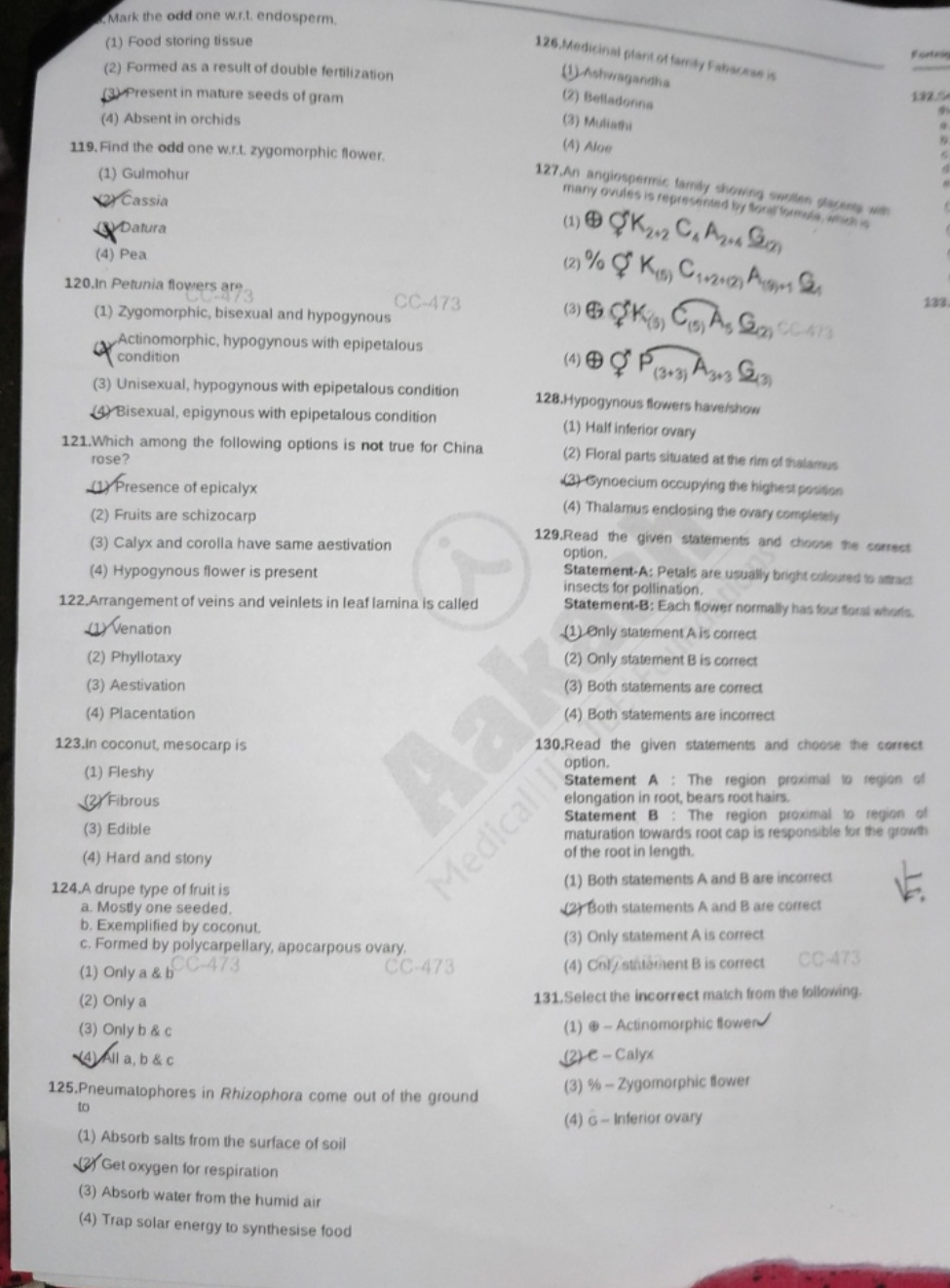 Mark the odd one w.r.t. endosperm.
(1) Food storing tissue
(2) Formed 