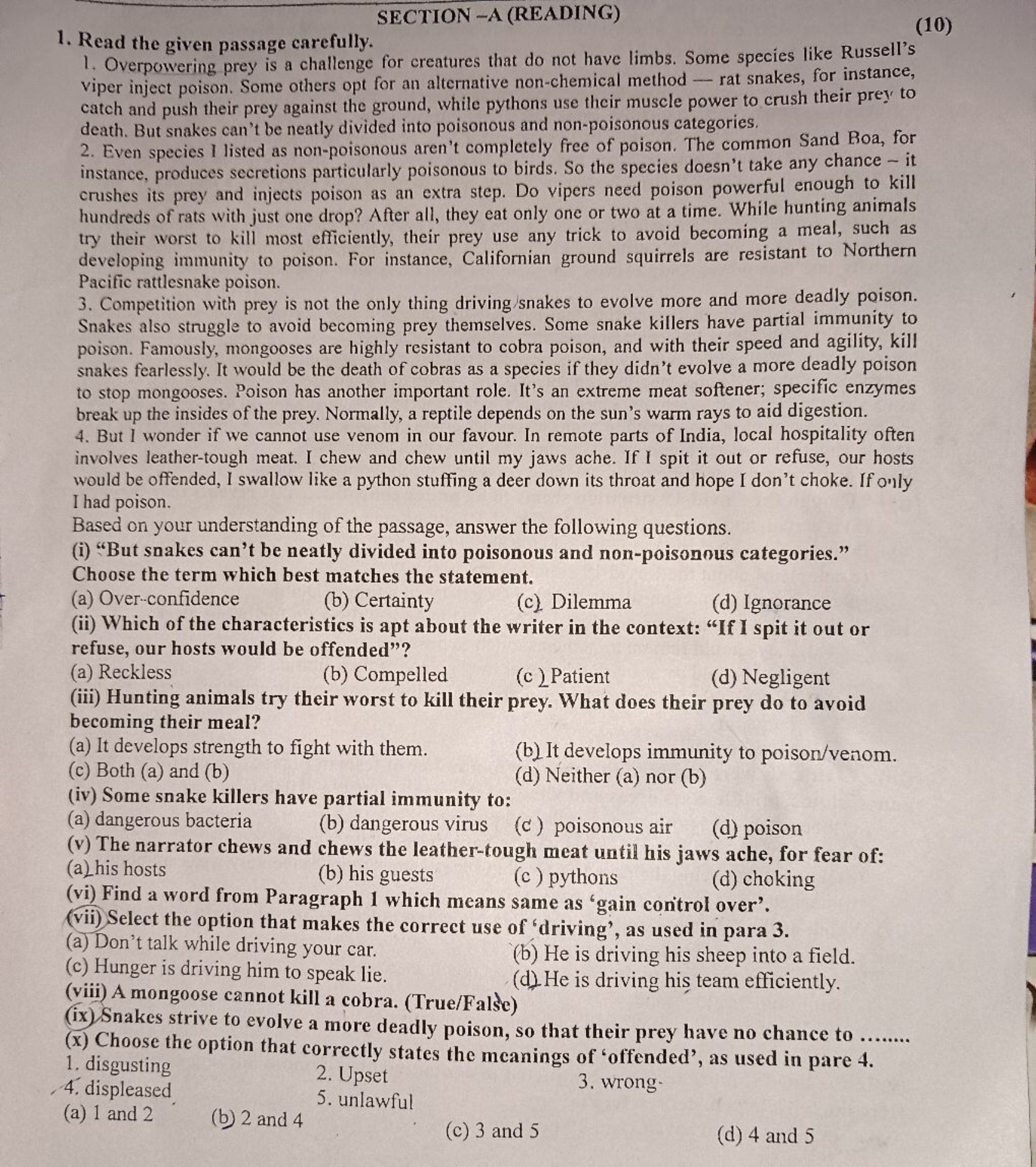 1. Read the given passage carefully.
SECTION-A (READING)
1. Overpoweri