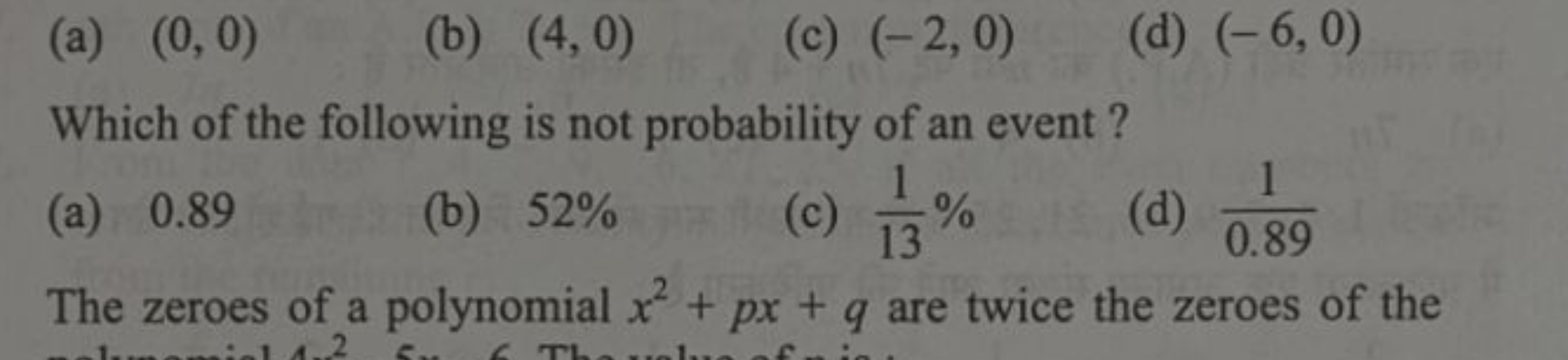 (a) (0,0)
(b) (4,0)
(c) (−2,0)
(d) (−6,0)

Which of the following is n