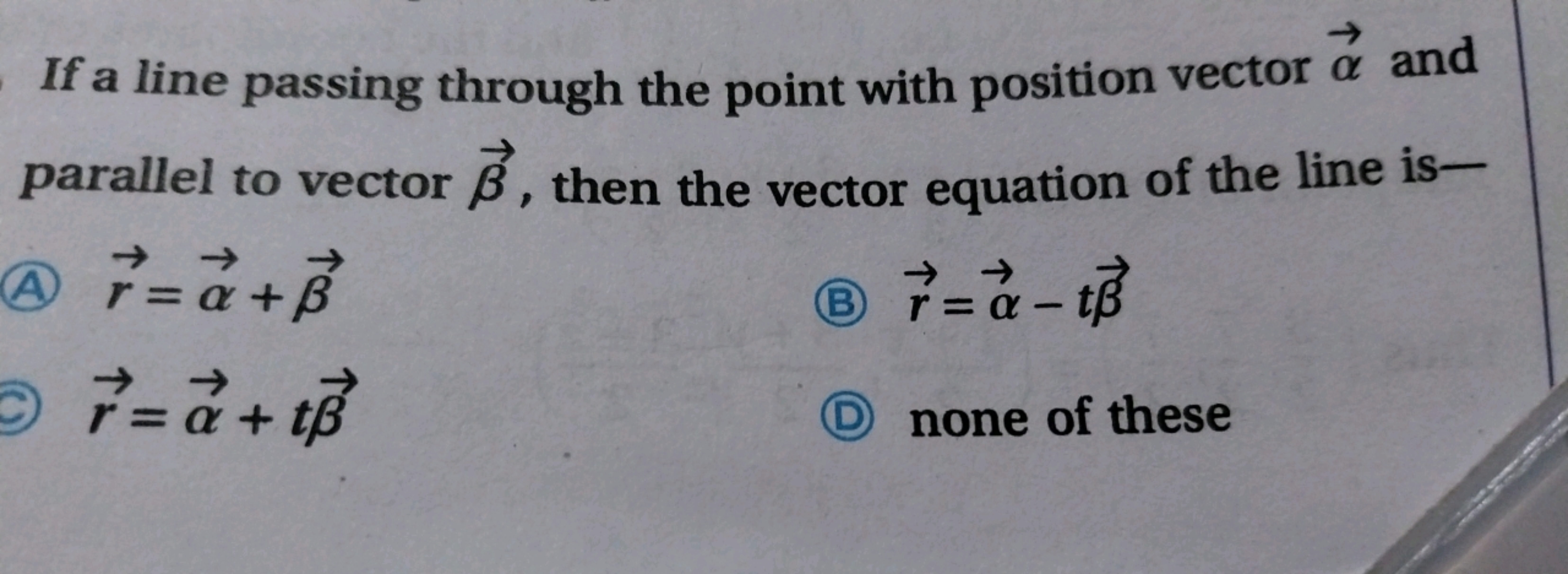 If a line passing through the point with position vector α and paralle