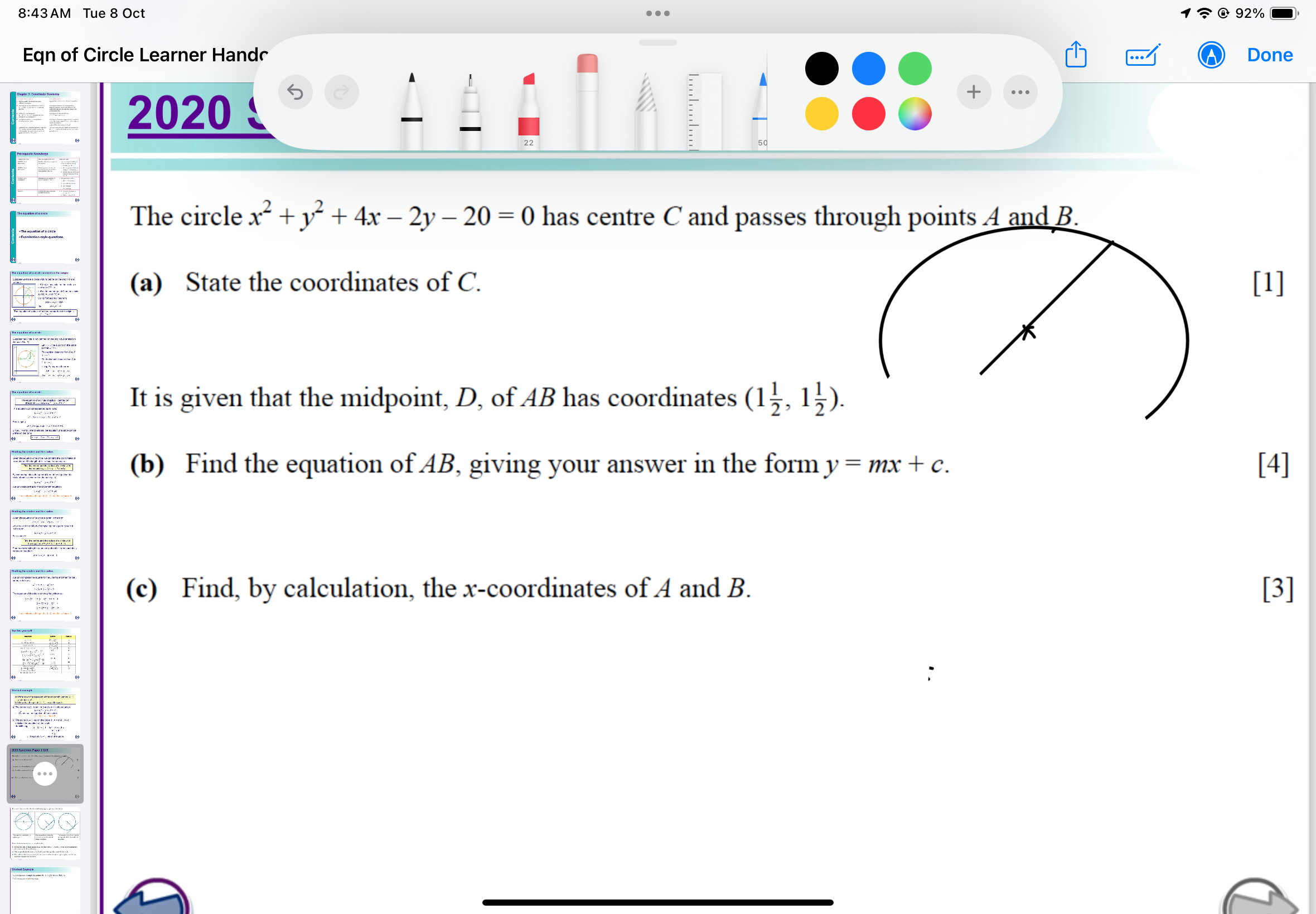 The circle x2+y2+4x−2y−20=0 has centre C and passes through points A a