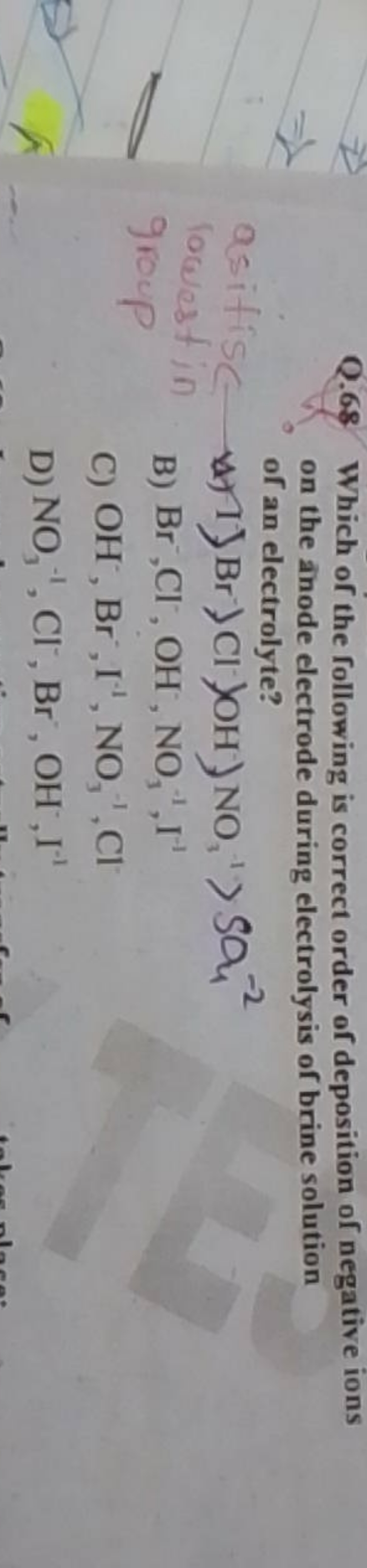 Q. 68 Which of the following is correct order of deposition of negativ