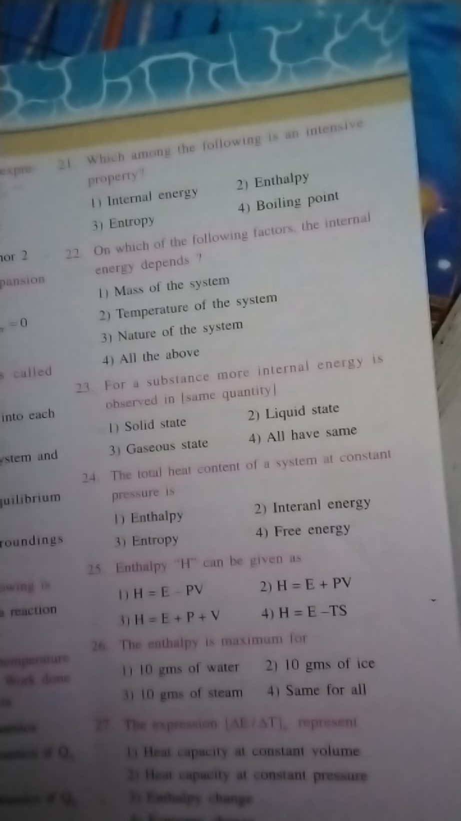 (2) Which among the following is an intensive property?
1) Internal en