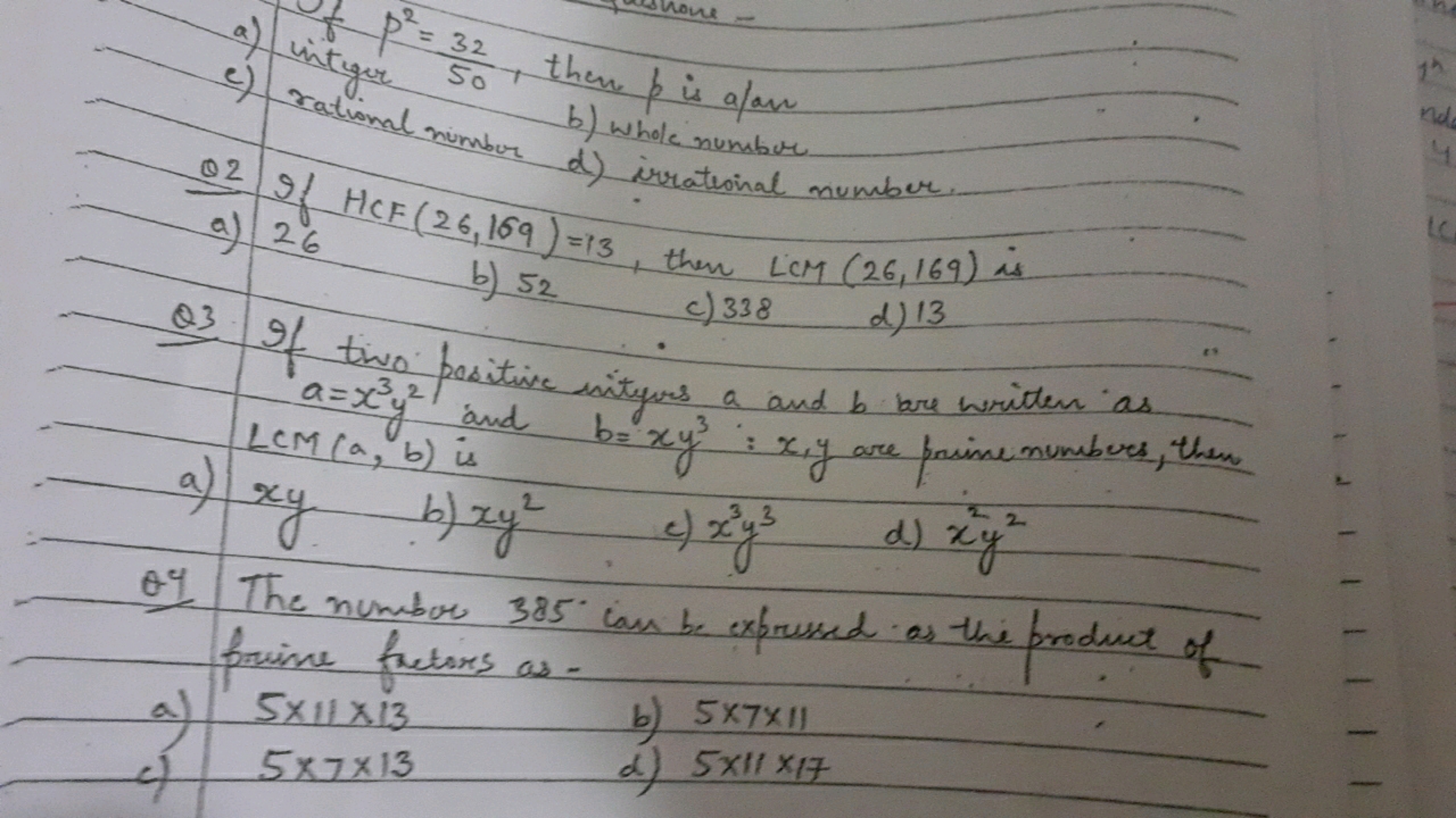 a)  integer 1​p2=5032​, then p is alan
c)  rational number ​ b) whole 