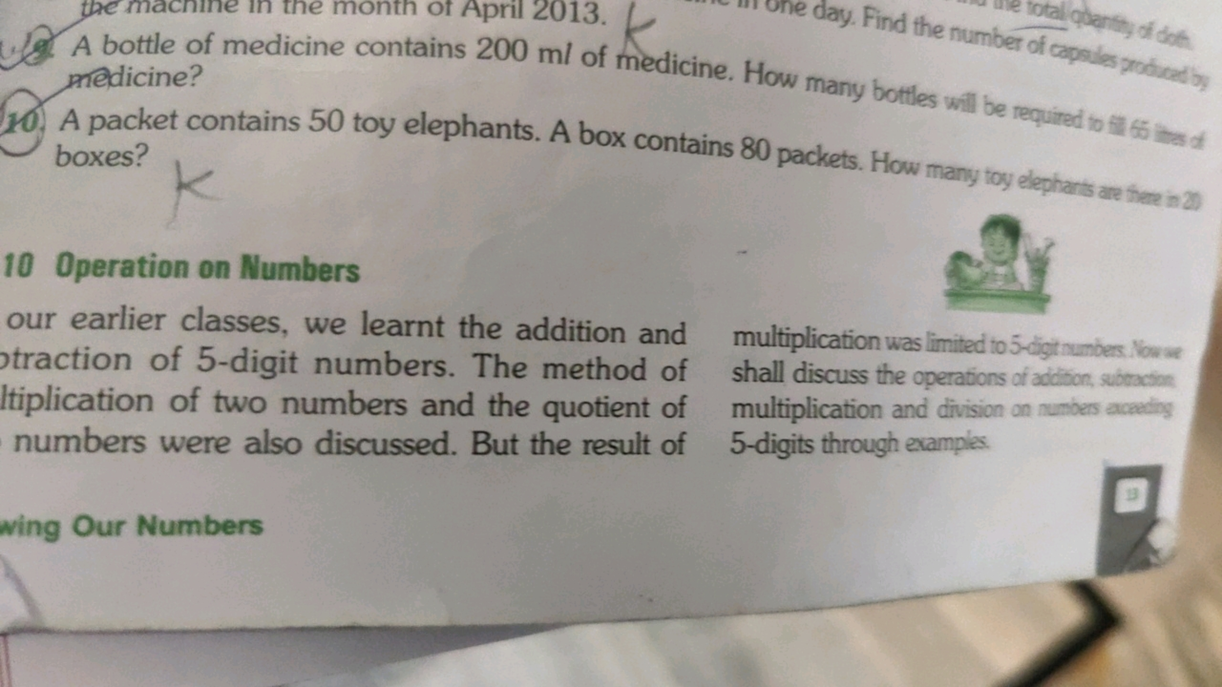 8. A bottle of medicine contains 200 ml medicine. Ho medicine?
10. A p