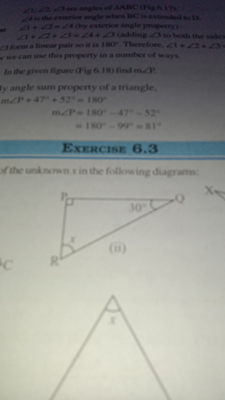 
∠1+∠2 io ∠ fby exterioy angbe property)
∠1+∠2+<3=←4+∠3 (adding ∠3ko b