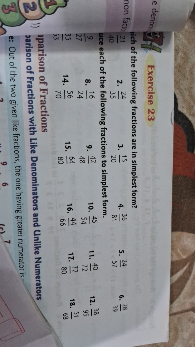 Exercise 23 lich of the following fractions are in simplest form?
non 