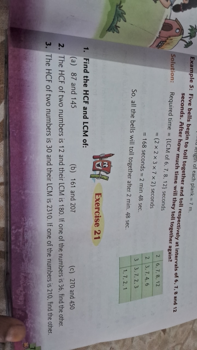 ength of each plank =7 m.
Example 5: Five bells begin to toll together