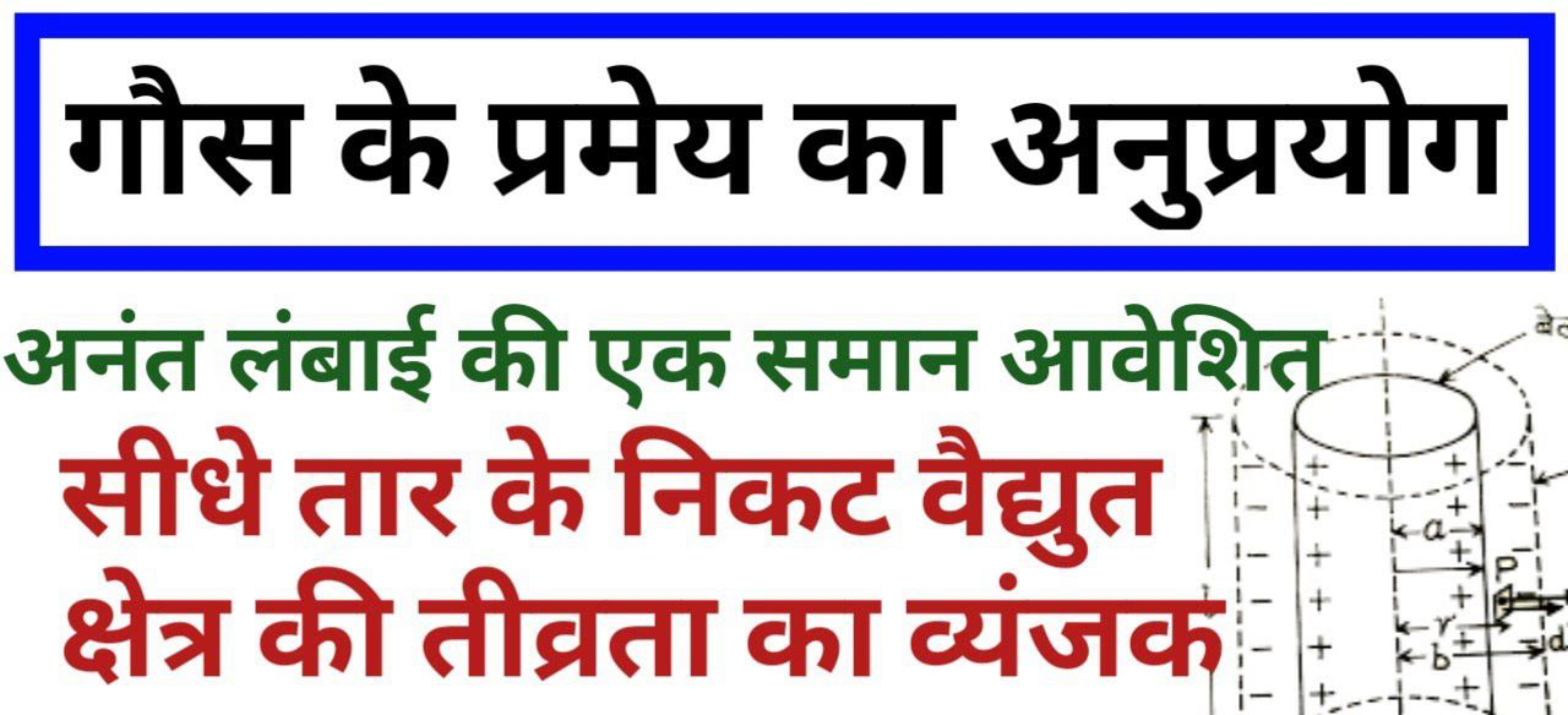 गौस के प्रमेय का अनुप्रयोग
अनंत लंबाई की एक समान आवेशित सीधे तार के नि